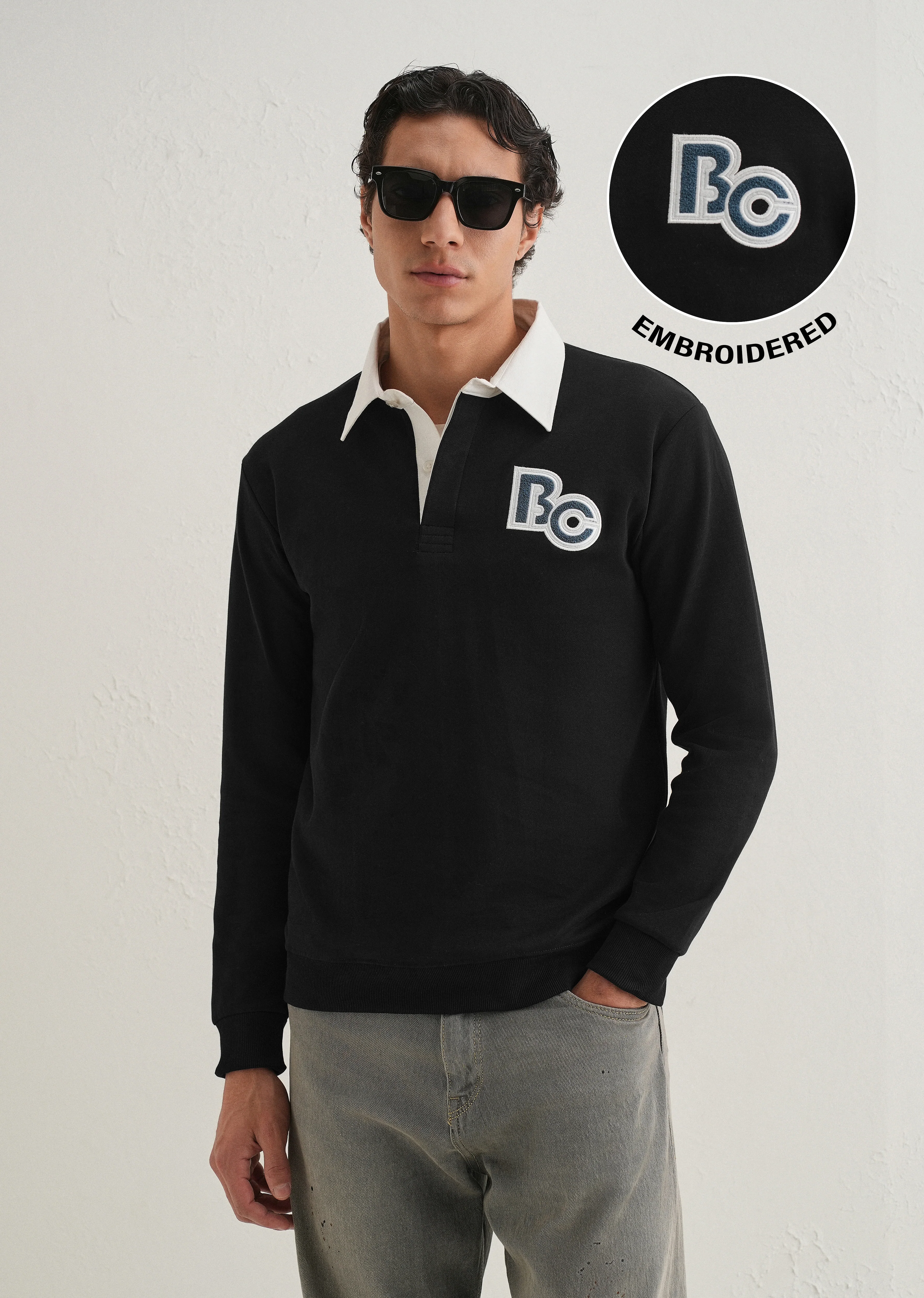 Black Back Print Polo Sweatshirt - Image 2