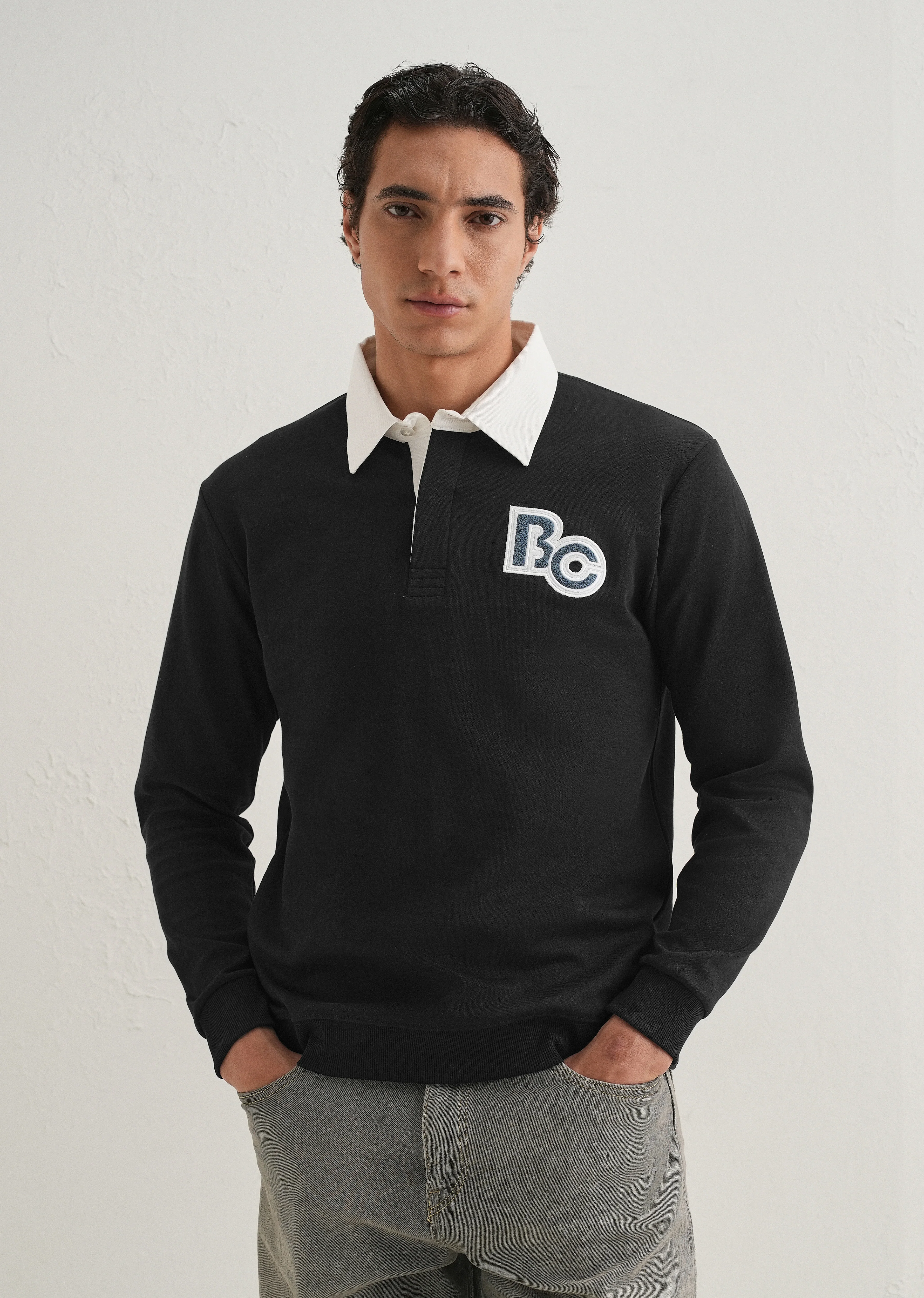 Black Back Print Polo Sweatshirt - Image 4