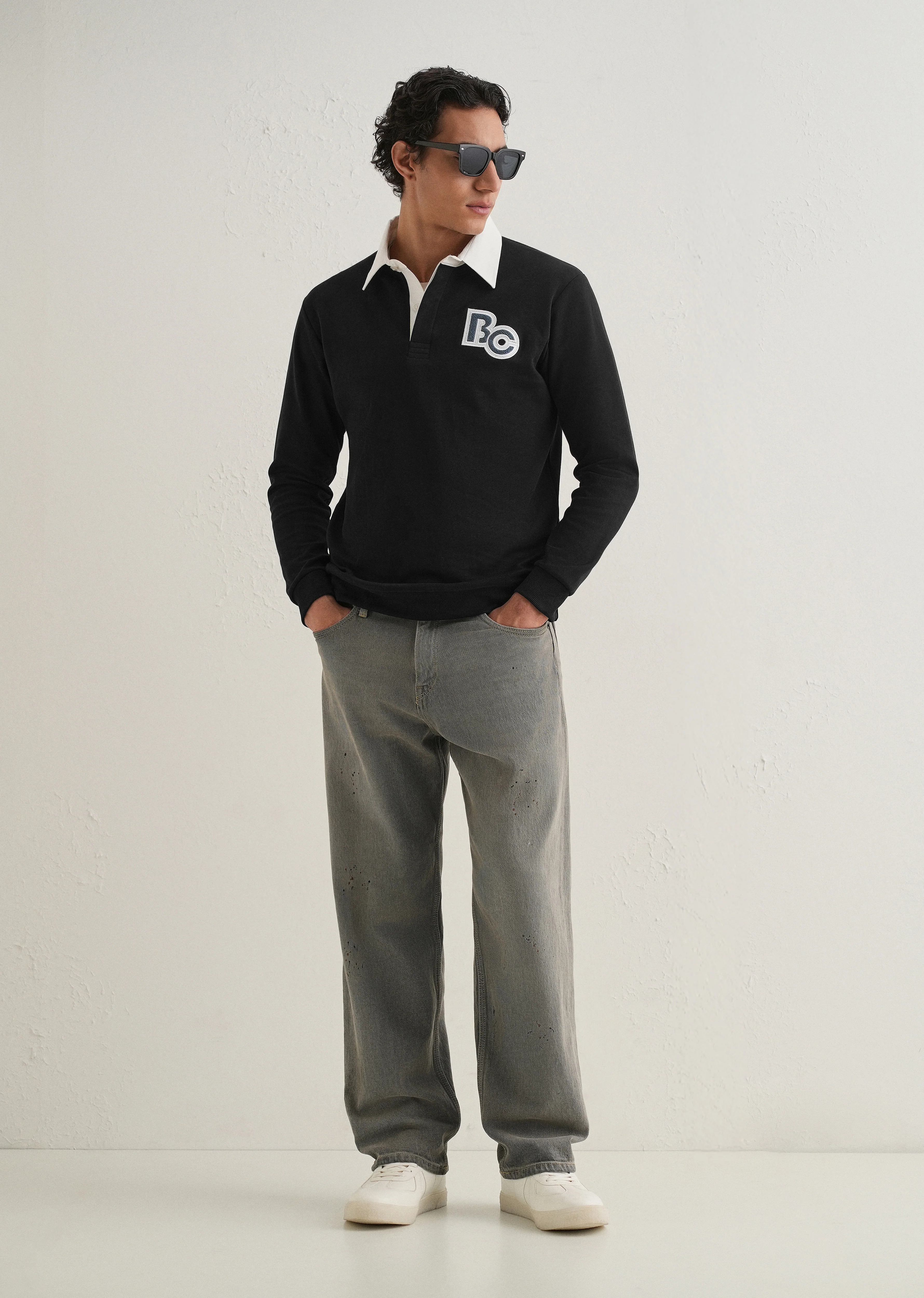 Black Back Print Polo Sweatshirt - Image 6
