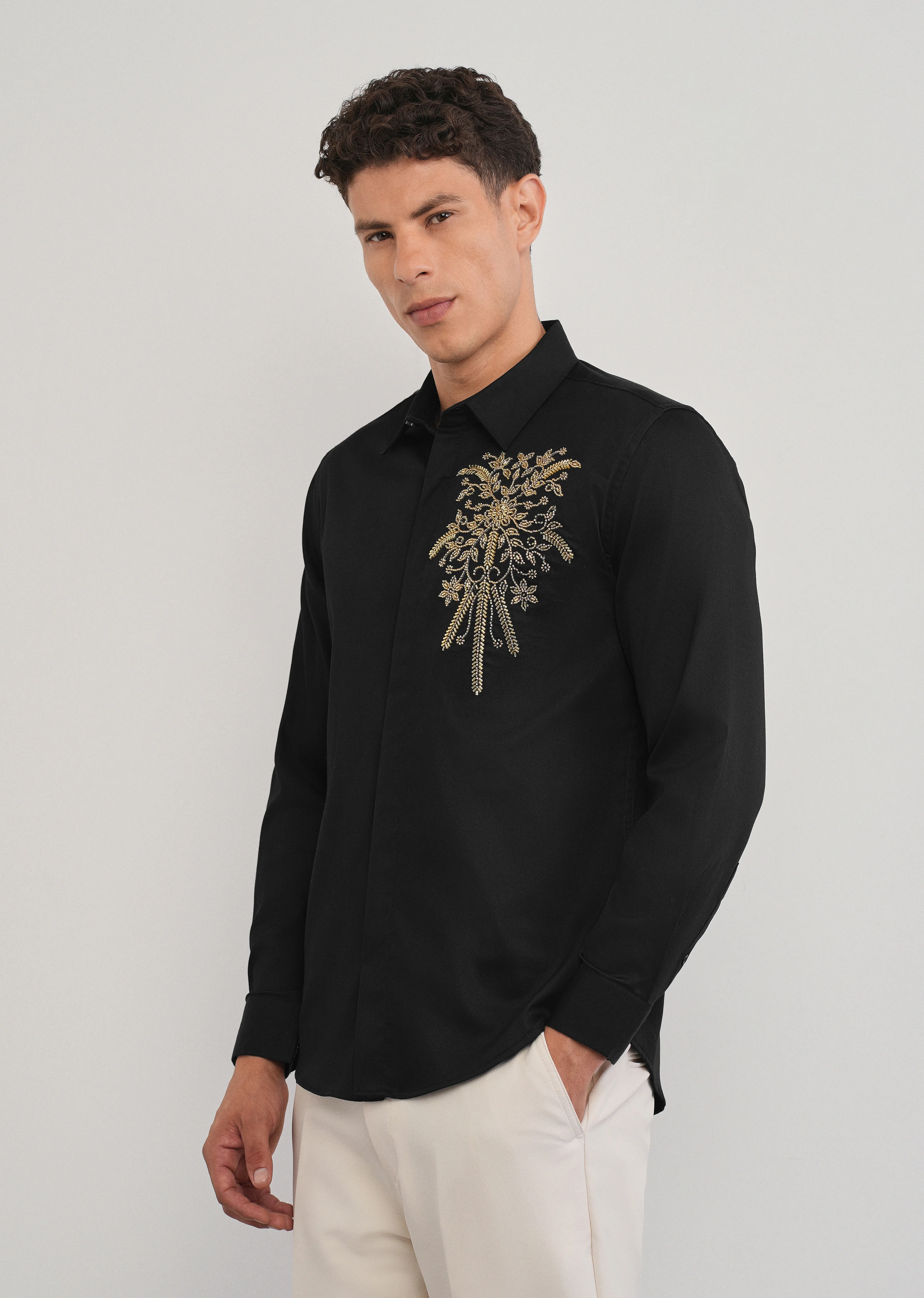 Black Beadwork Designer Shirt - Image 4