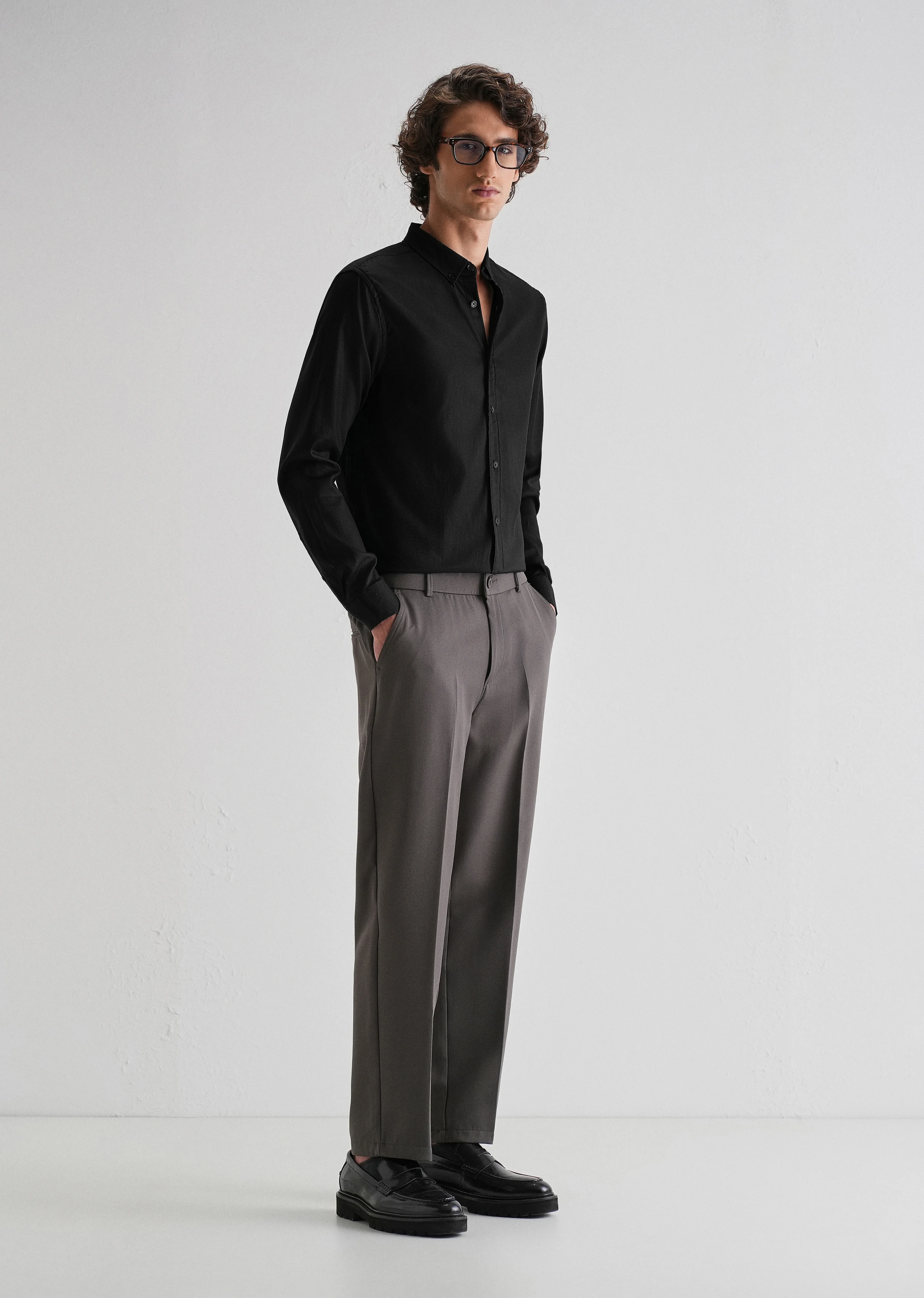 Black Plain Blended Cotton Regular Fit Shirt - Image 6