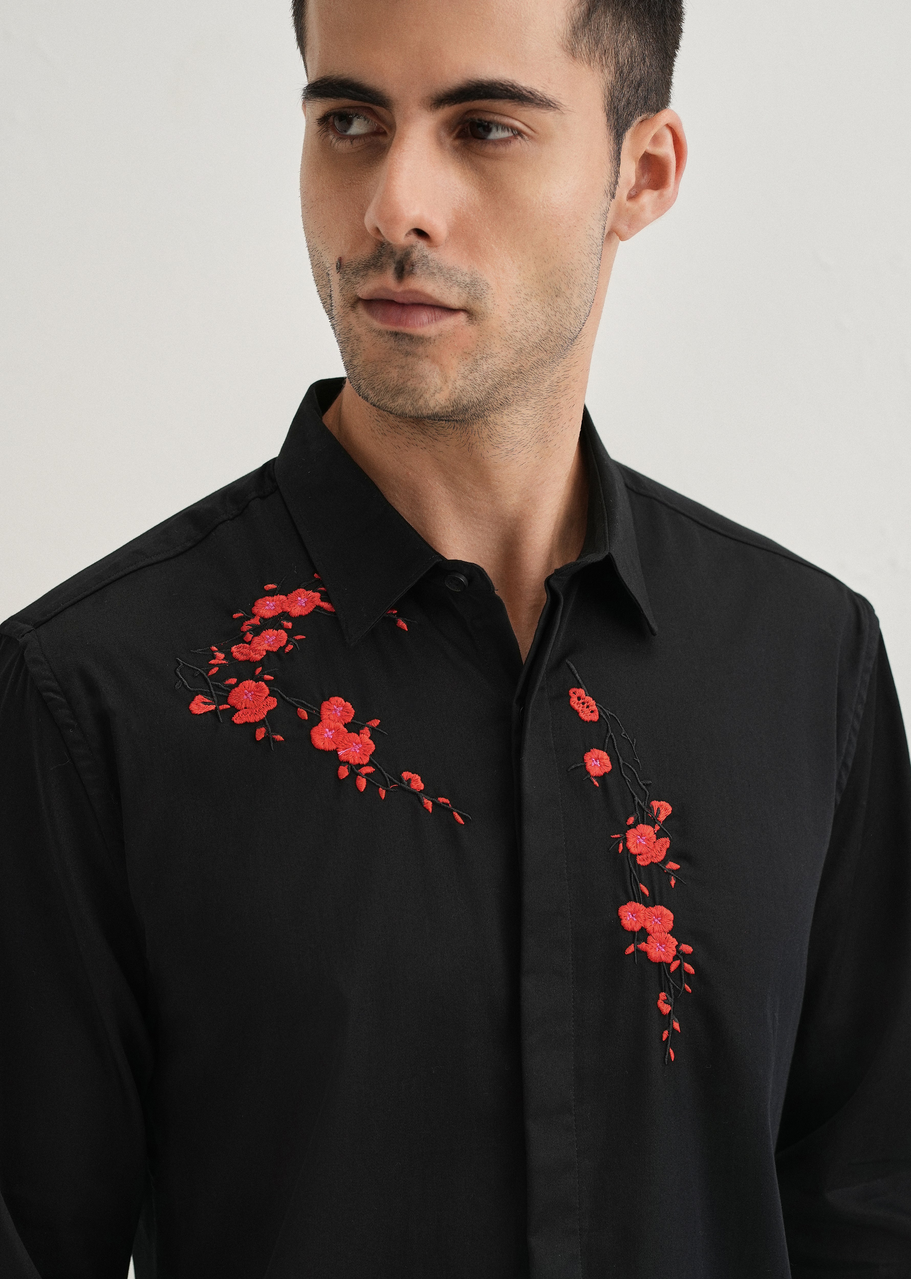 Black Blossom Embroidered Designer Shirt - Image 5