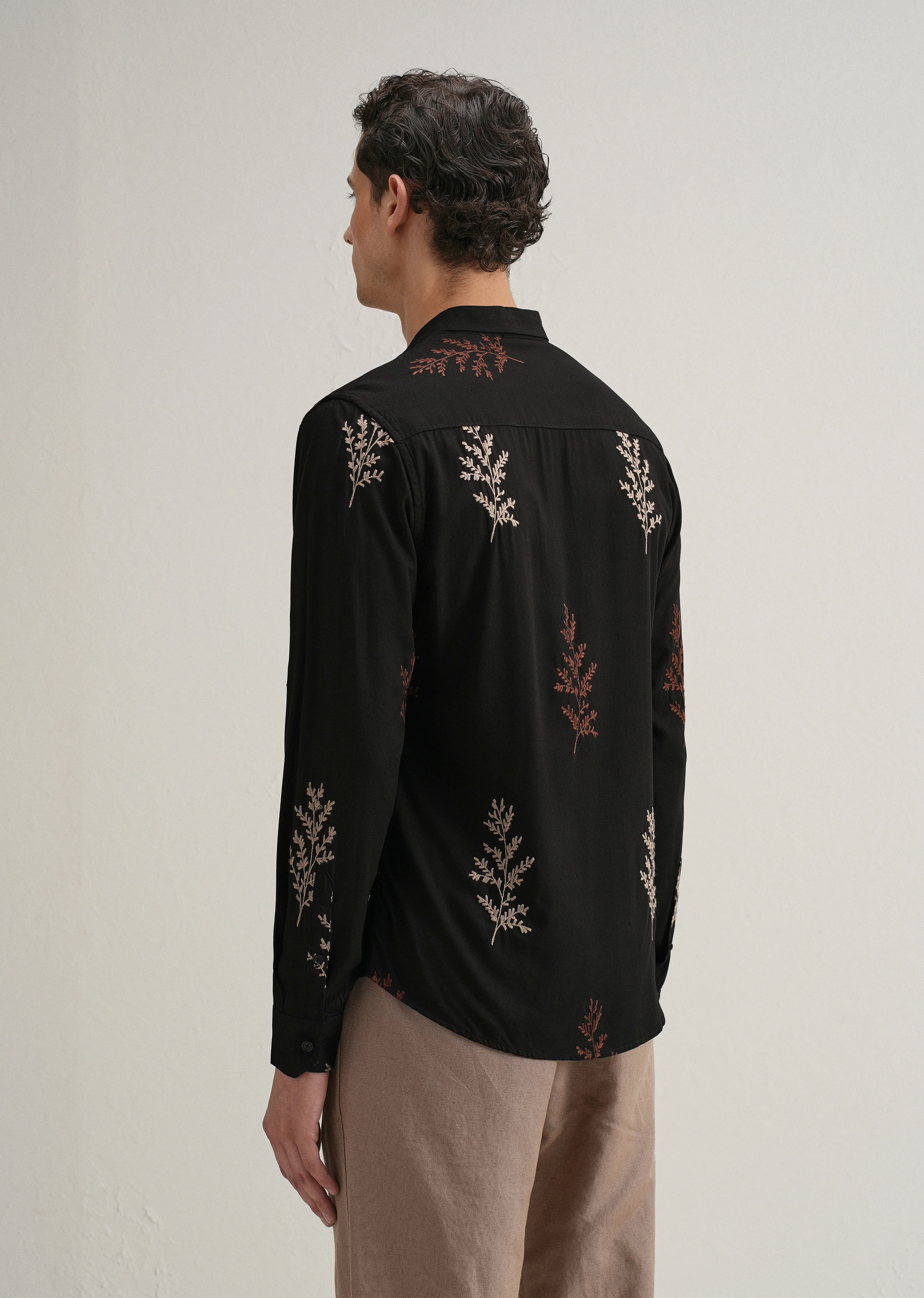 Black Botanical Embroidery Shirt - Image 3