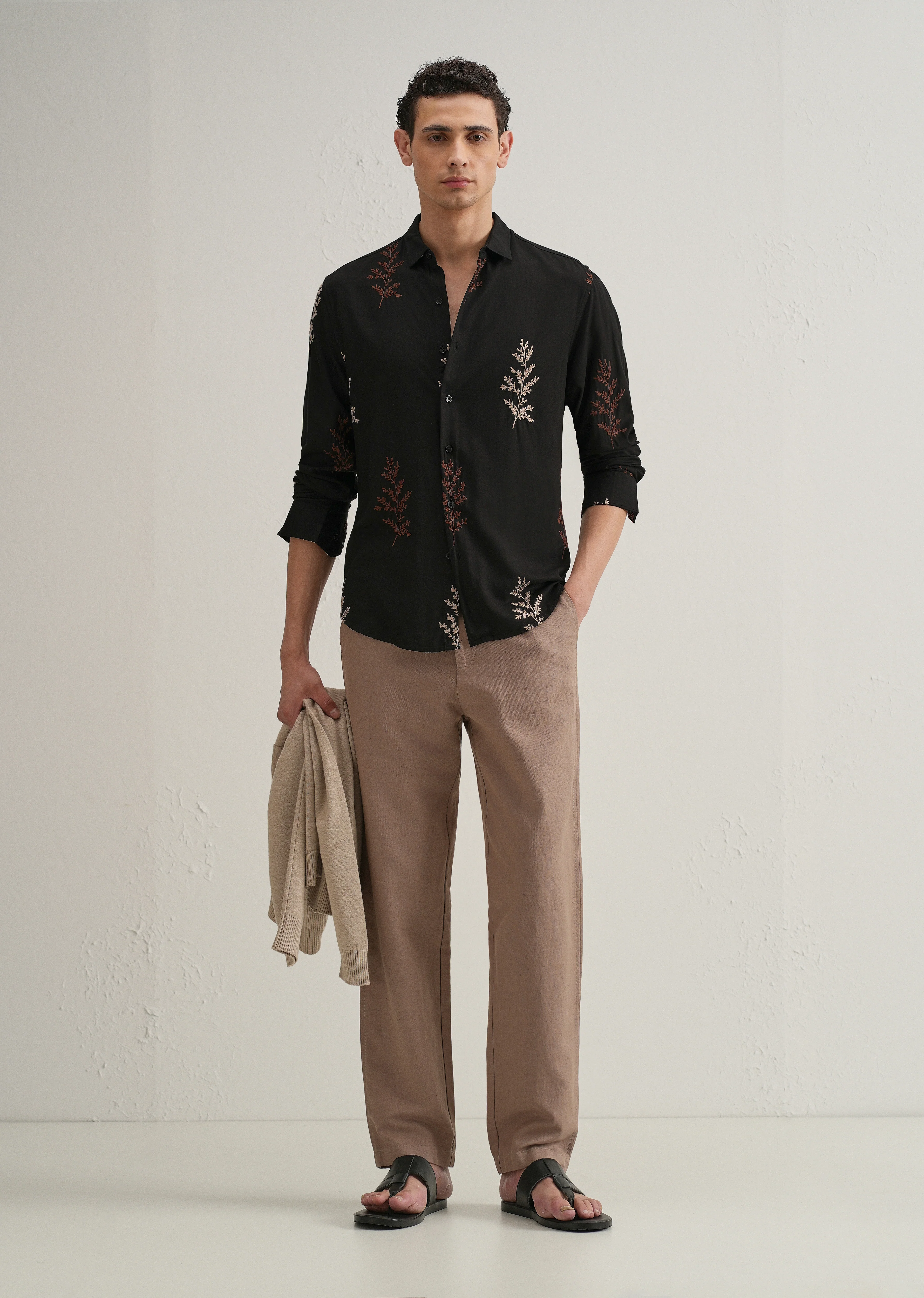 Black Botanical Embroidery Shirt - Image 6