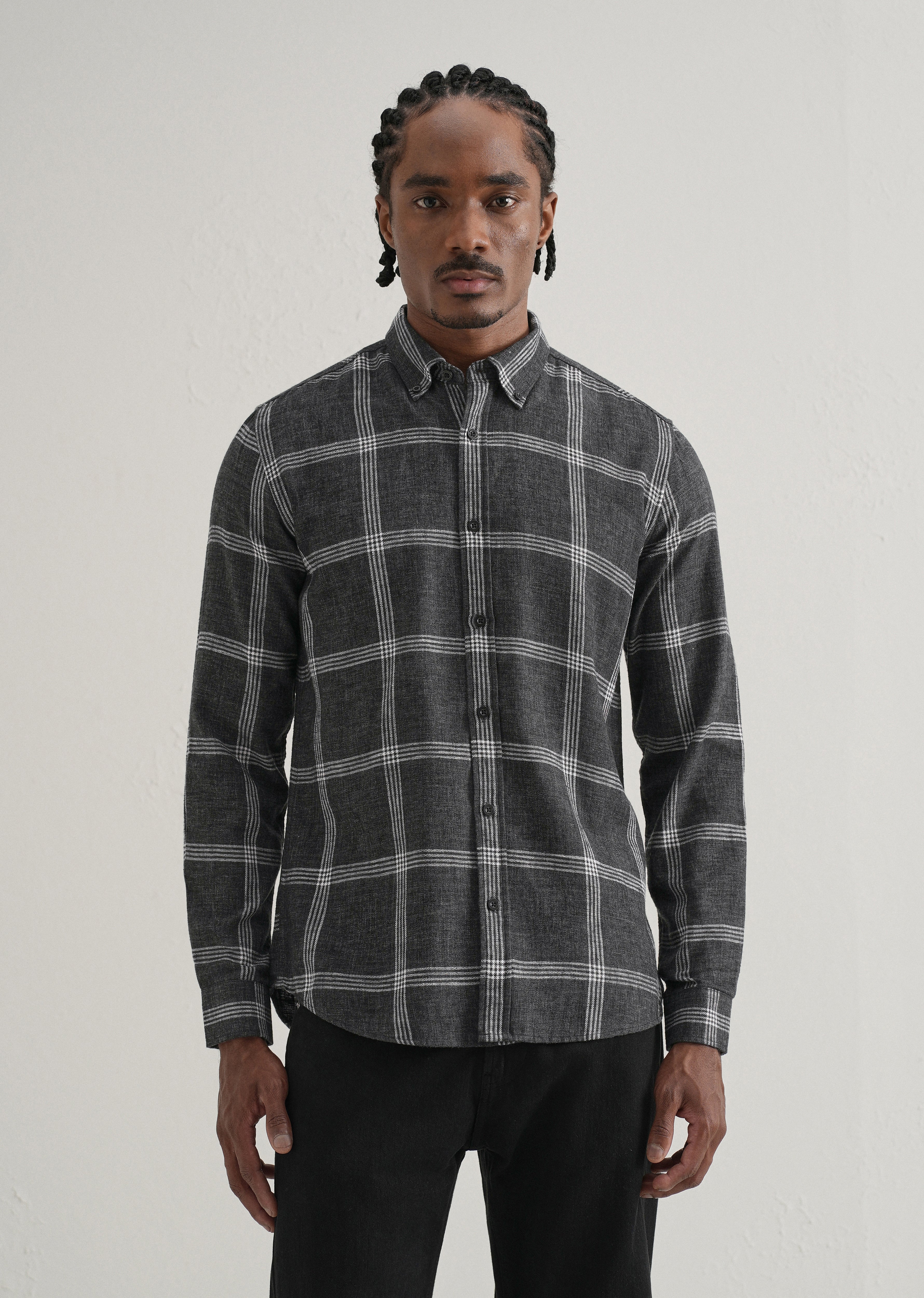 Melange Black Boxed Check Shirt - Image 3