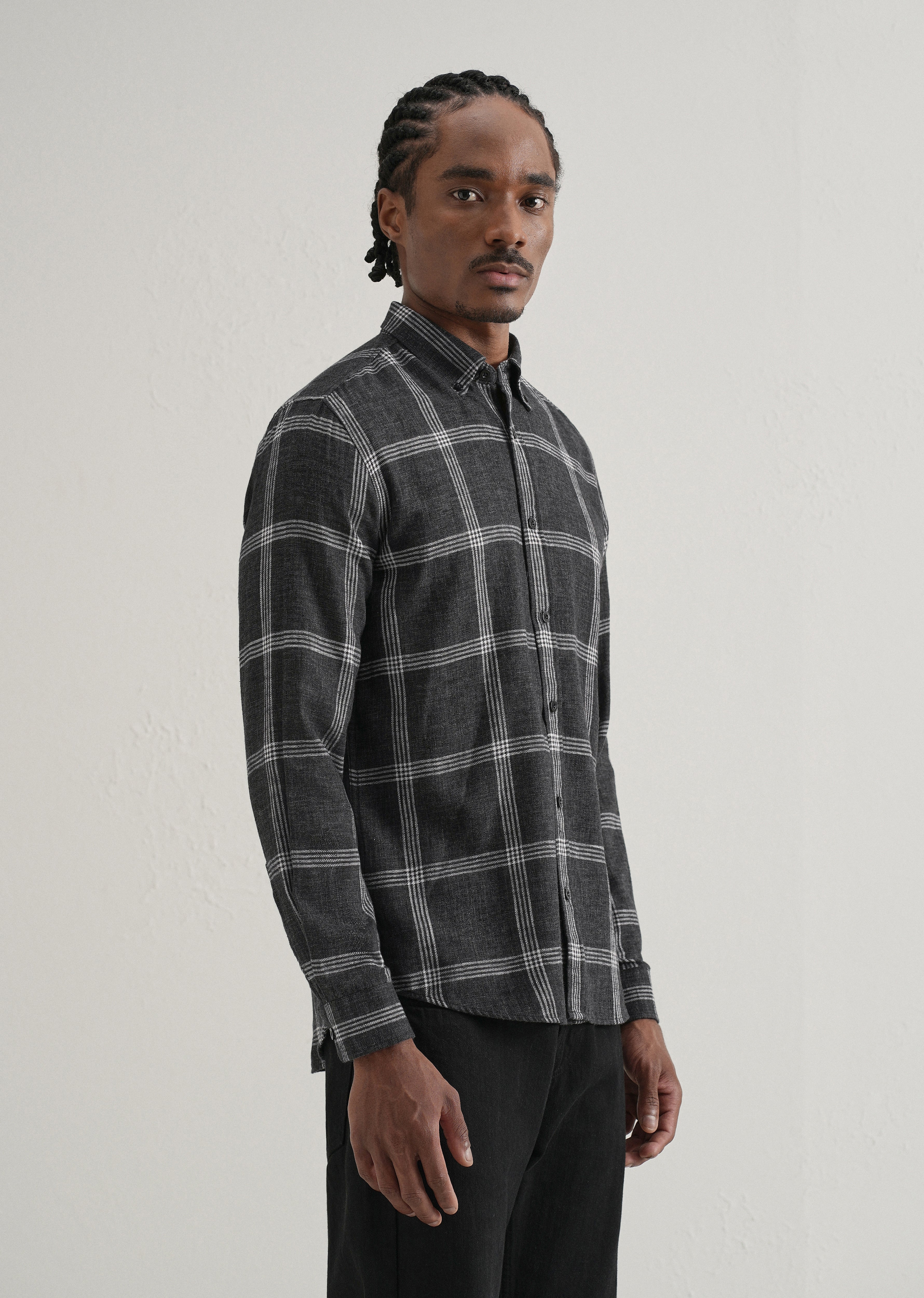 Melange Black Boxed Check Shirt - Image 4
