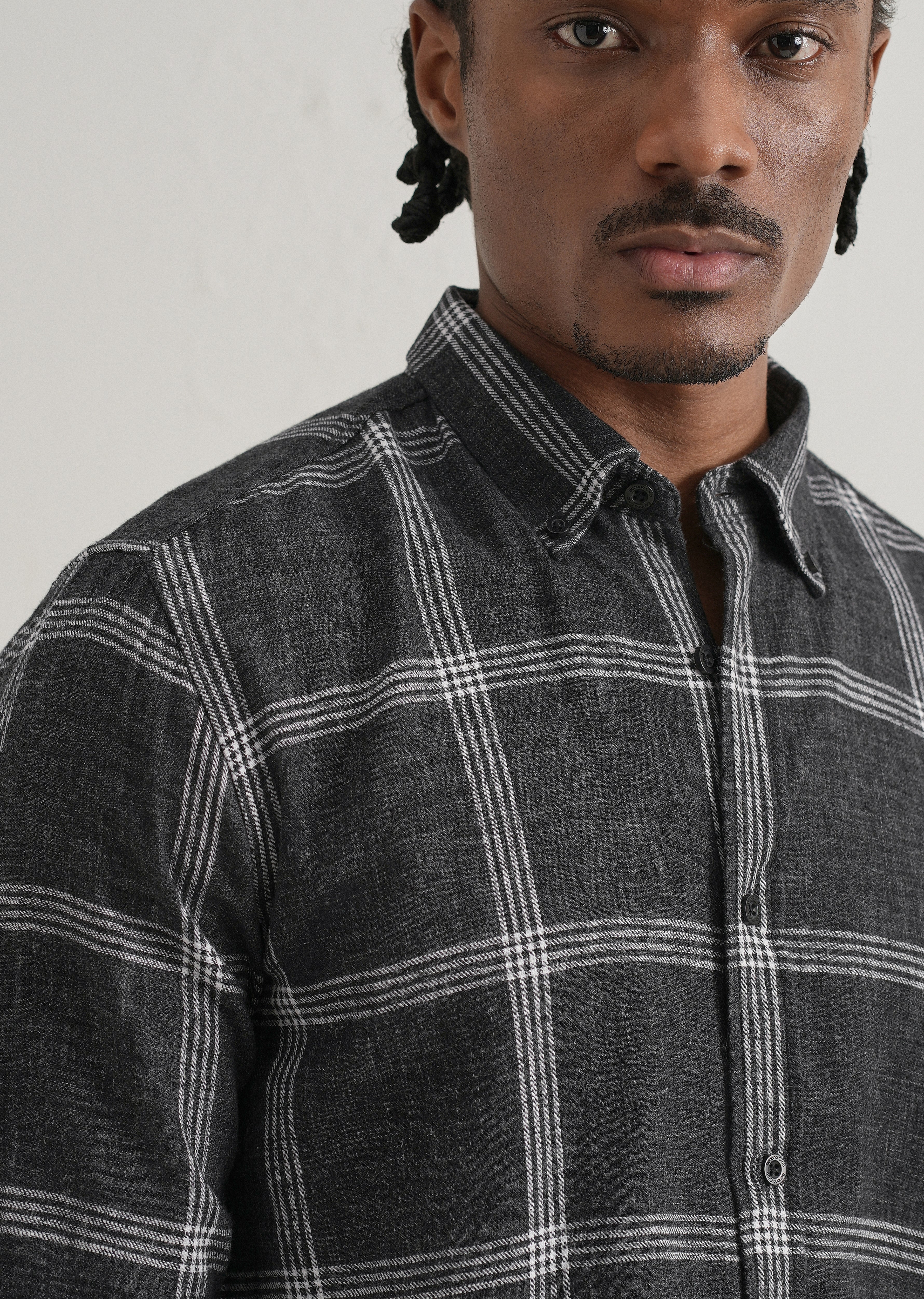 Melange Black Boxed Check Shirt - Image 5