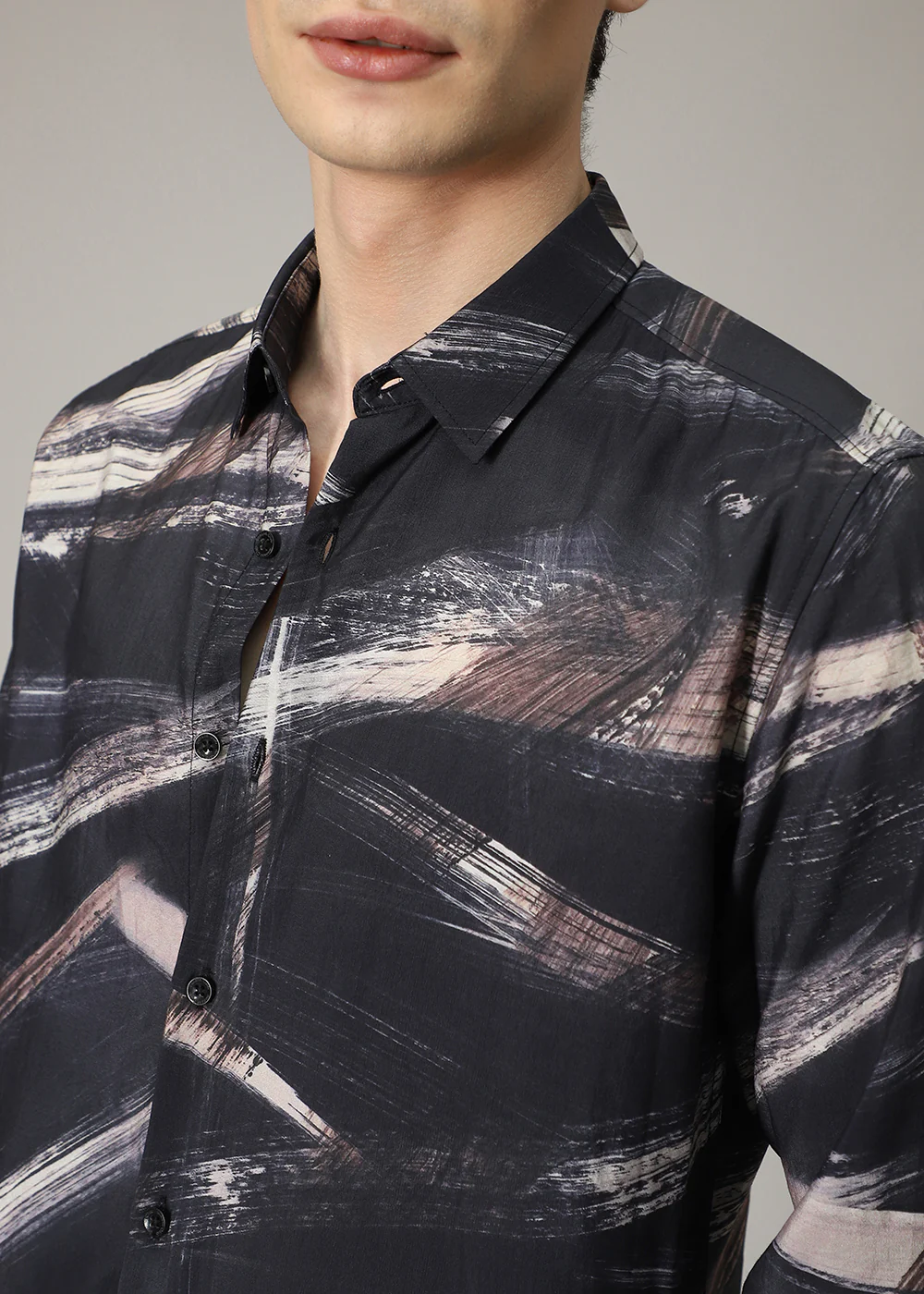 Black Brush Strokes Print Shirt - Image 2