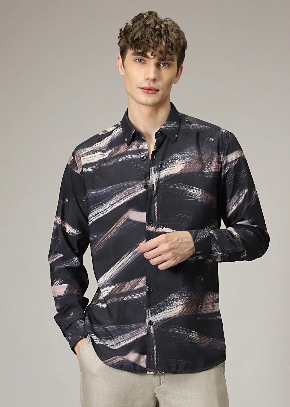 Black Brush Strokes Print Shirt - Image 3