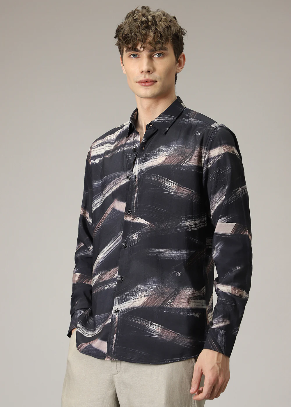 Black Brush Strokes Print Shirt - Image 5