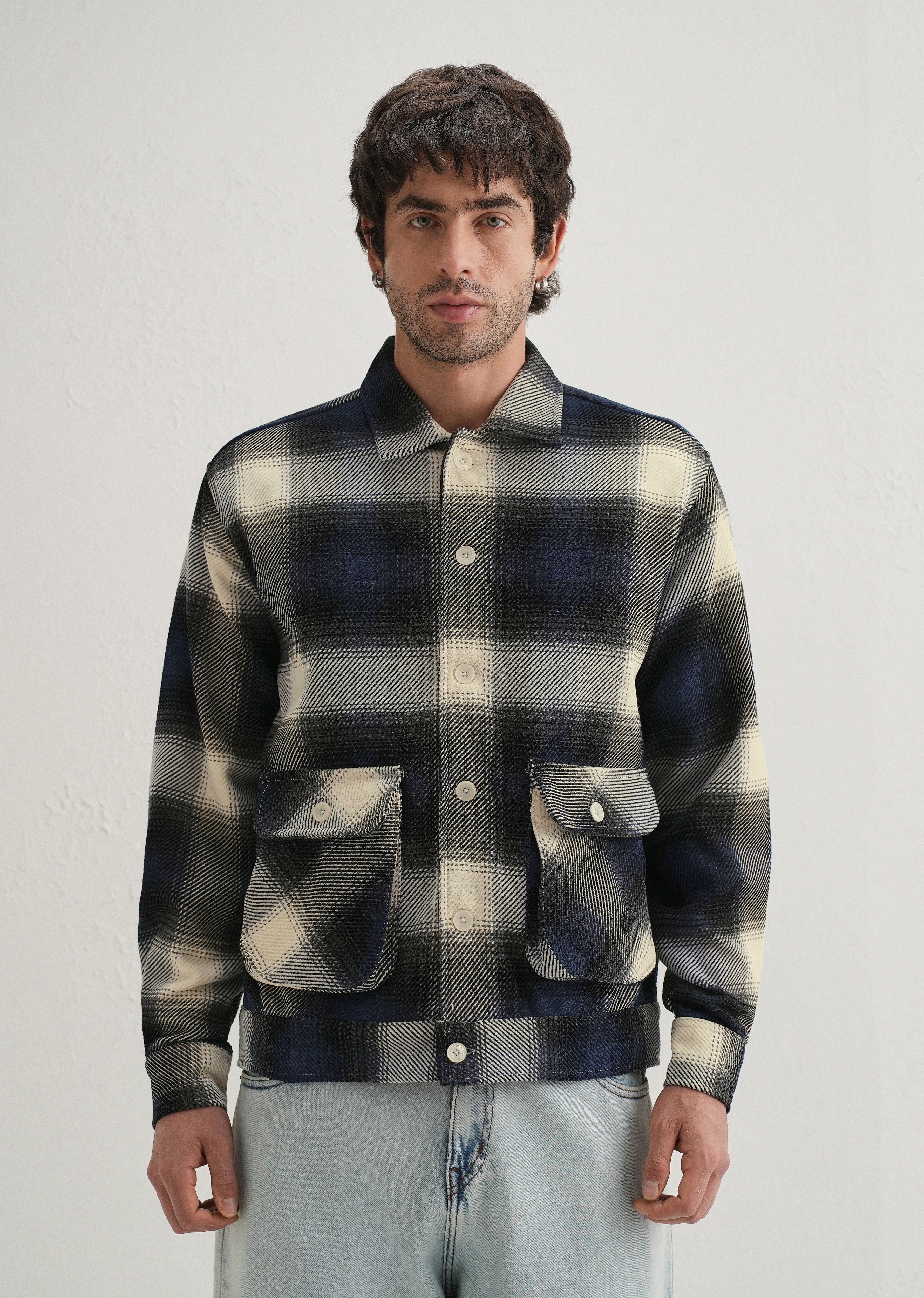 Black Brushed Check Utility Shacket - Image 5