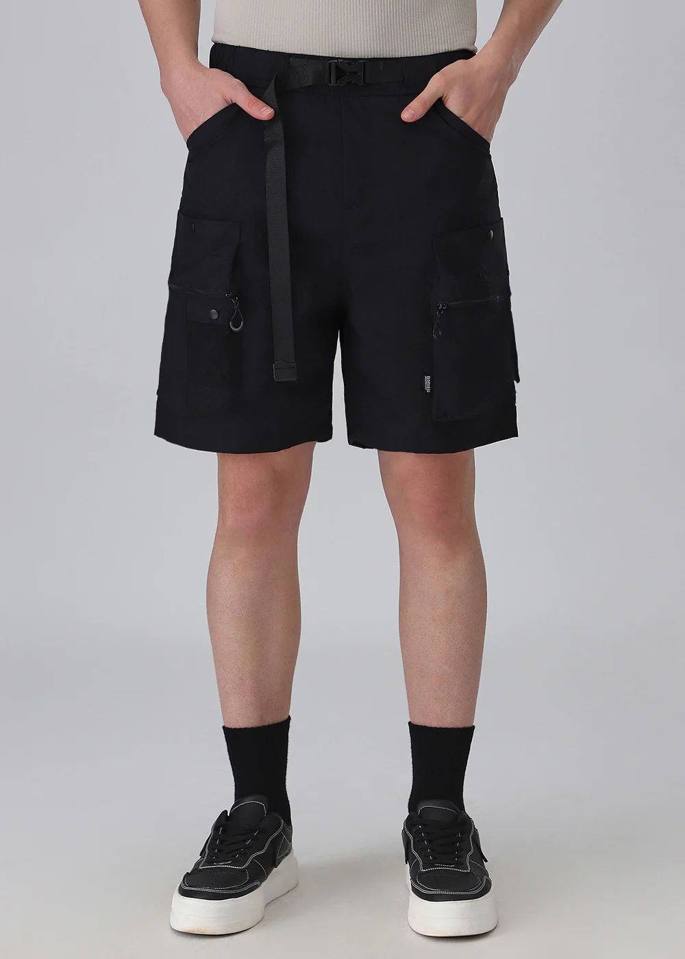 Black Buckle Belt Cargo Shorts - Image 8