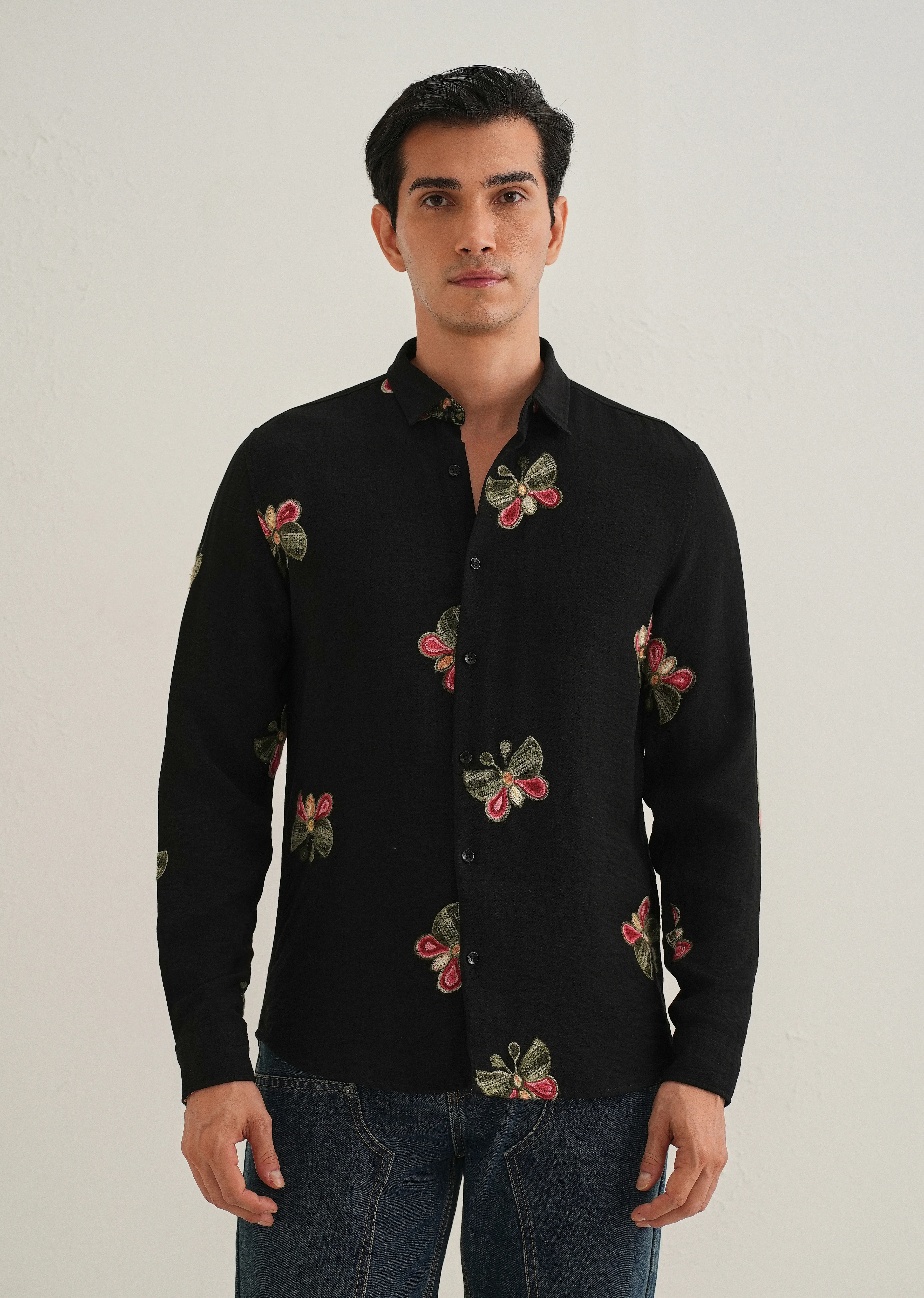 Black Butterfly Embroidered Shirt - Image 3