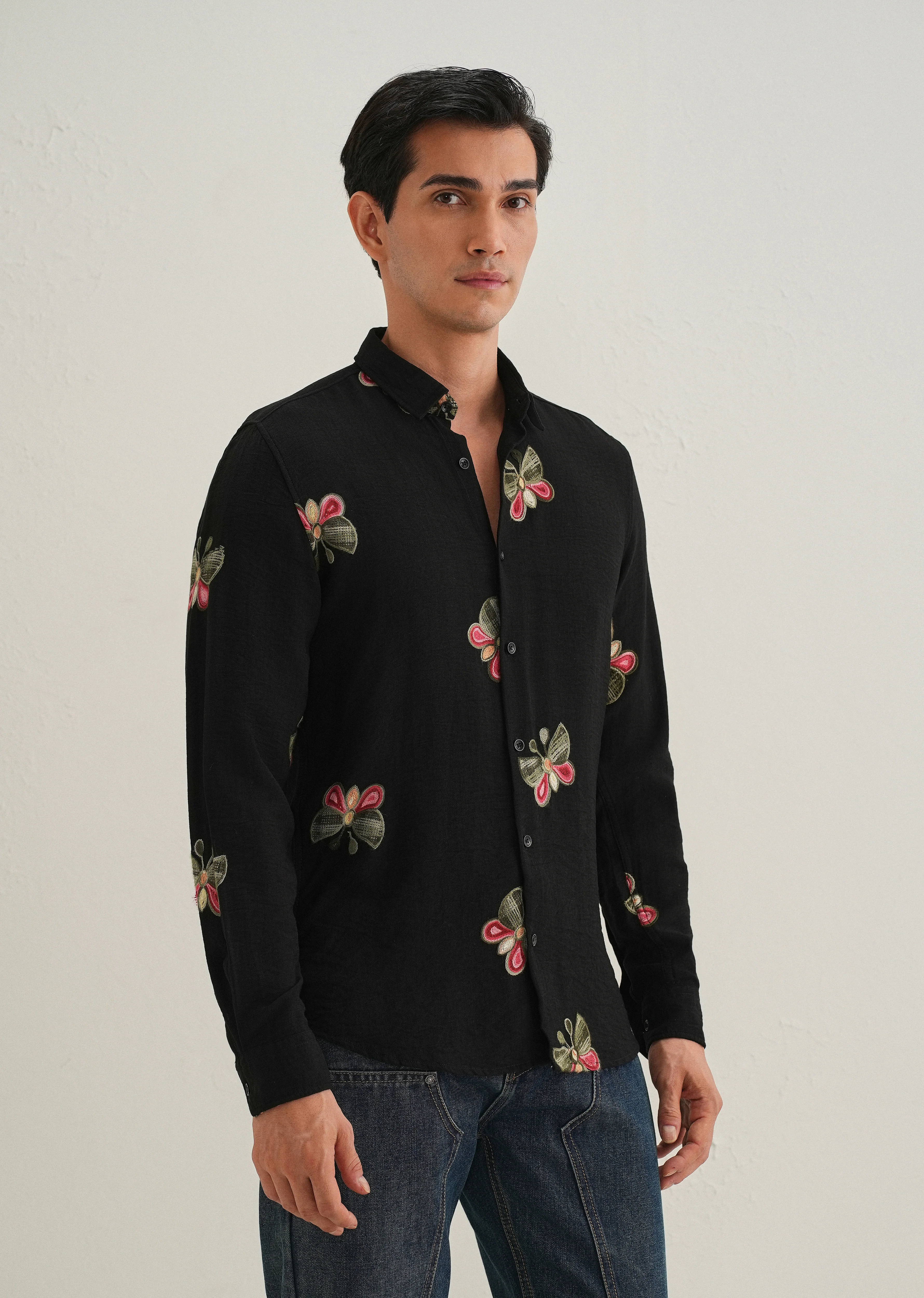 Black Butterfly Embroidered Shirt - Image 5