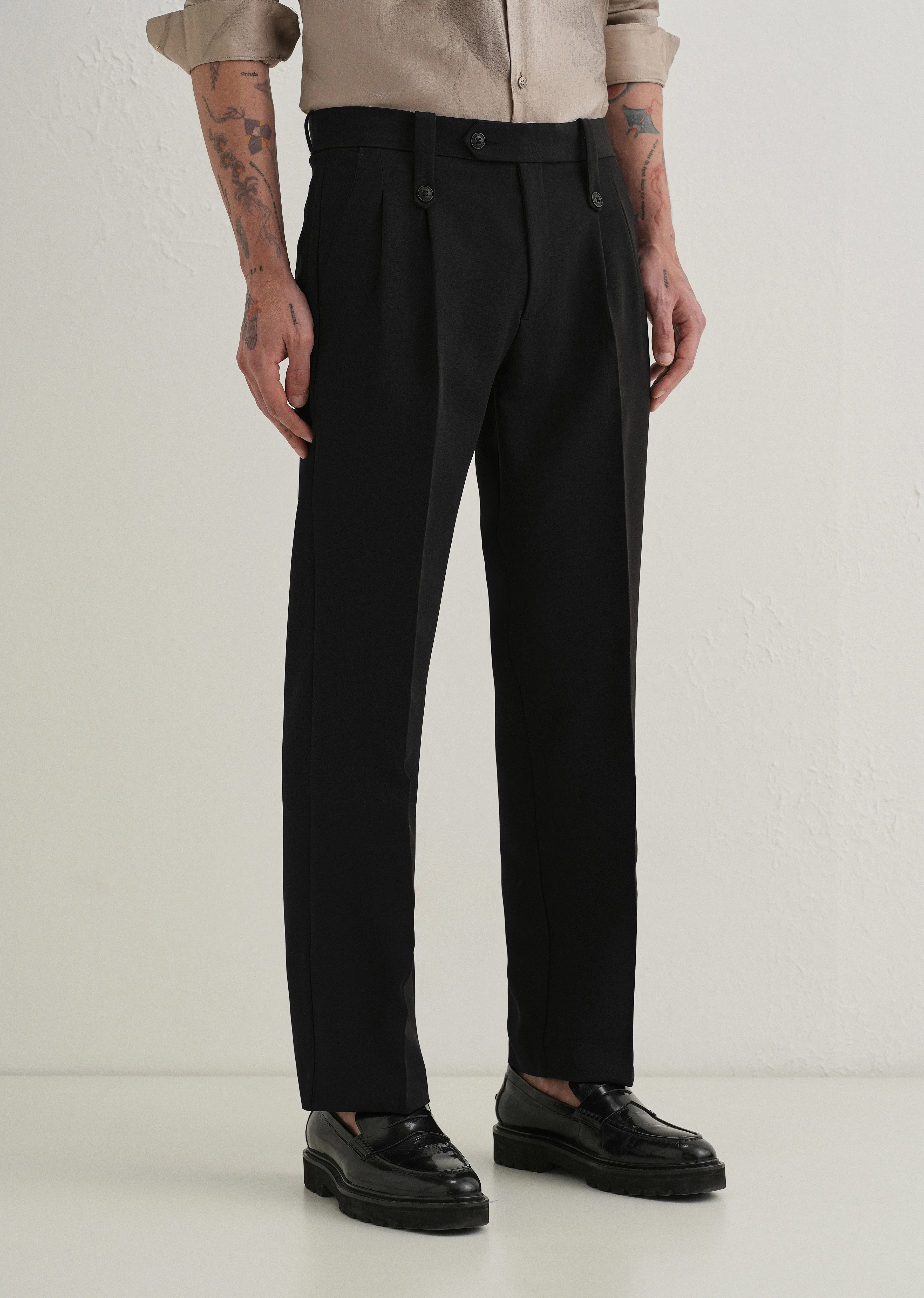 Black Button-Tab Pleat Trouser - Image 4