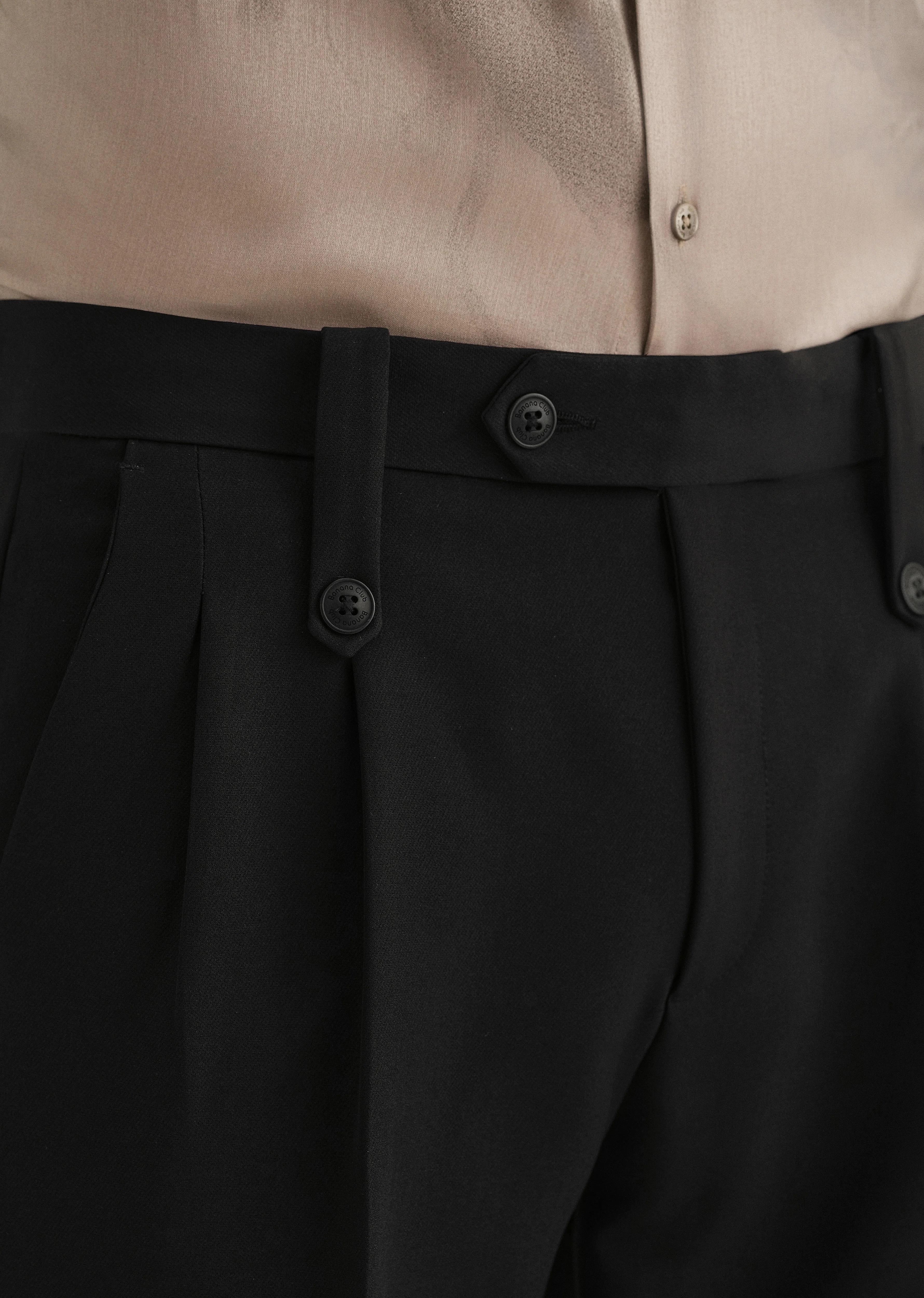 Black Button-Tab Pleat Trouser - Image 5
