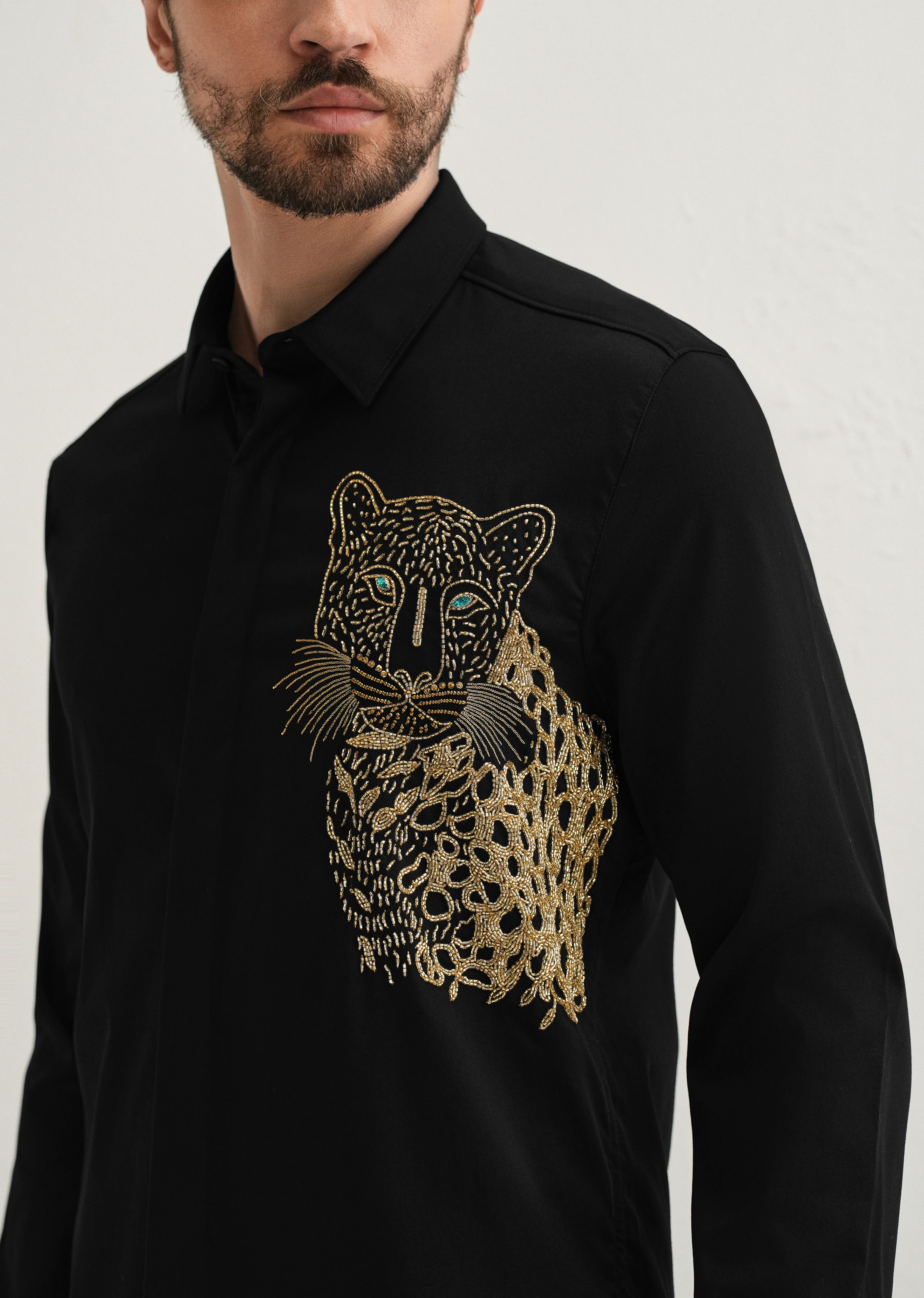 Black Cheetah Embellished Handwork Designer Shirt - Image 2