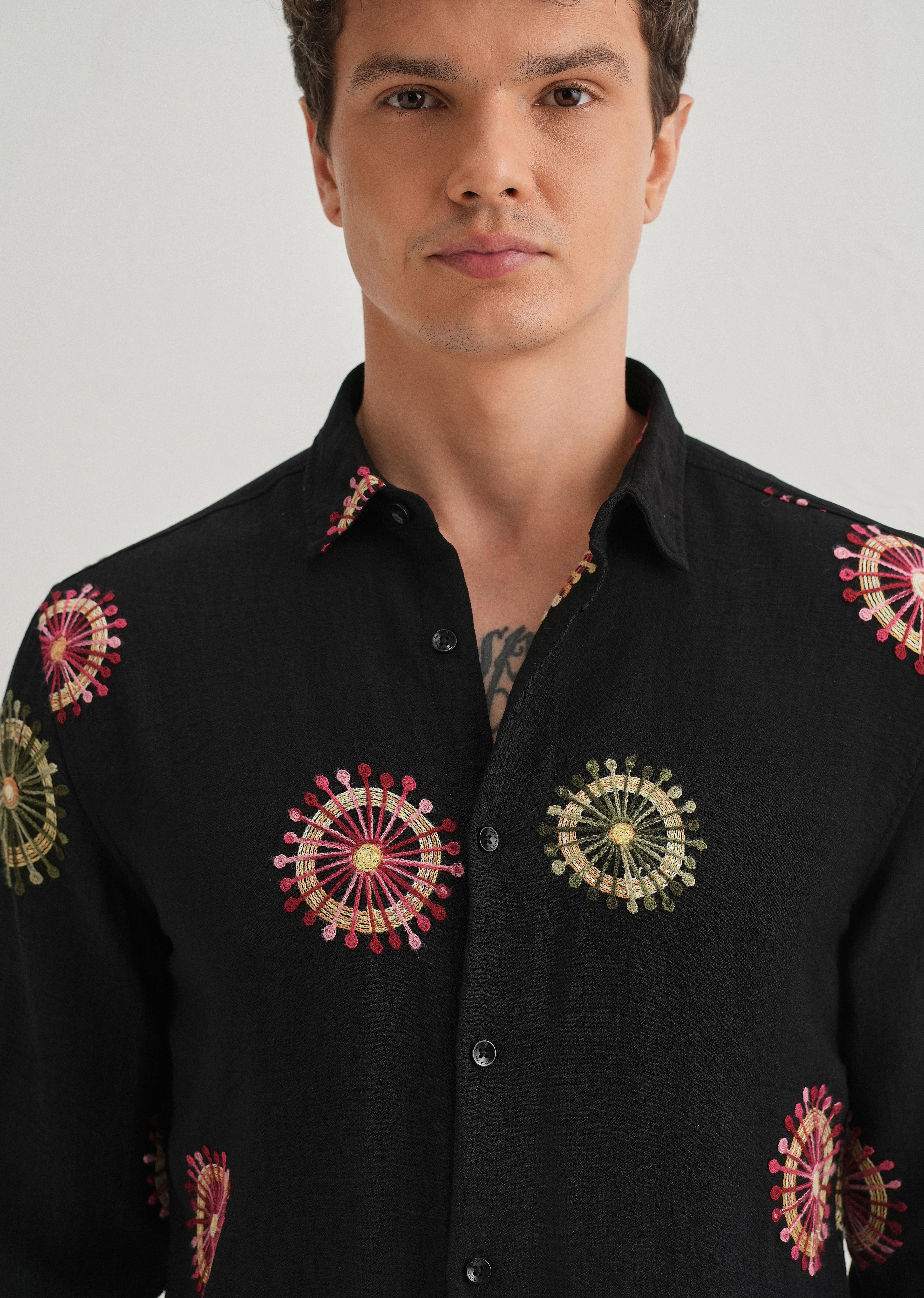 Black Circular Embroidery Shirt - Image 2
