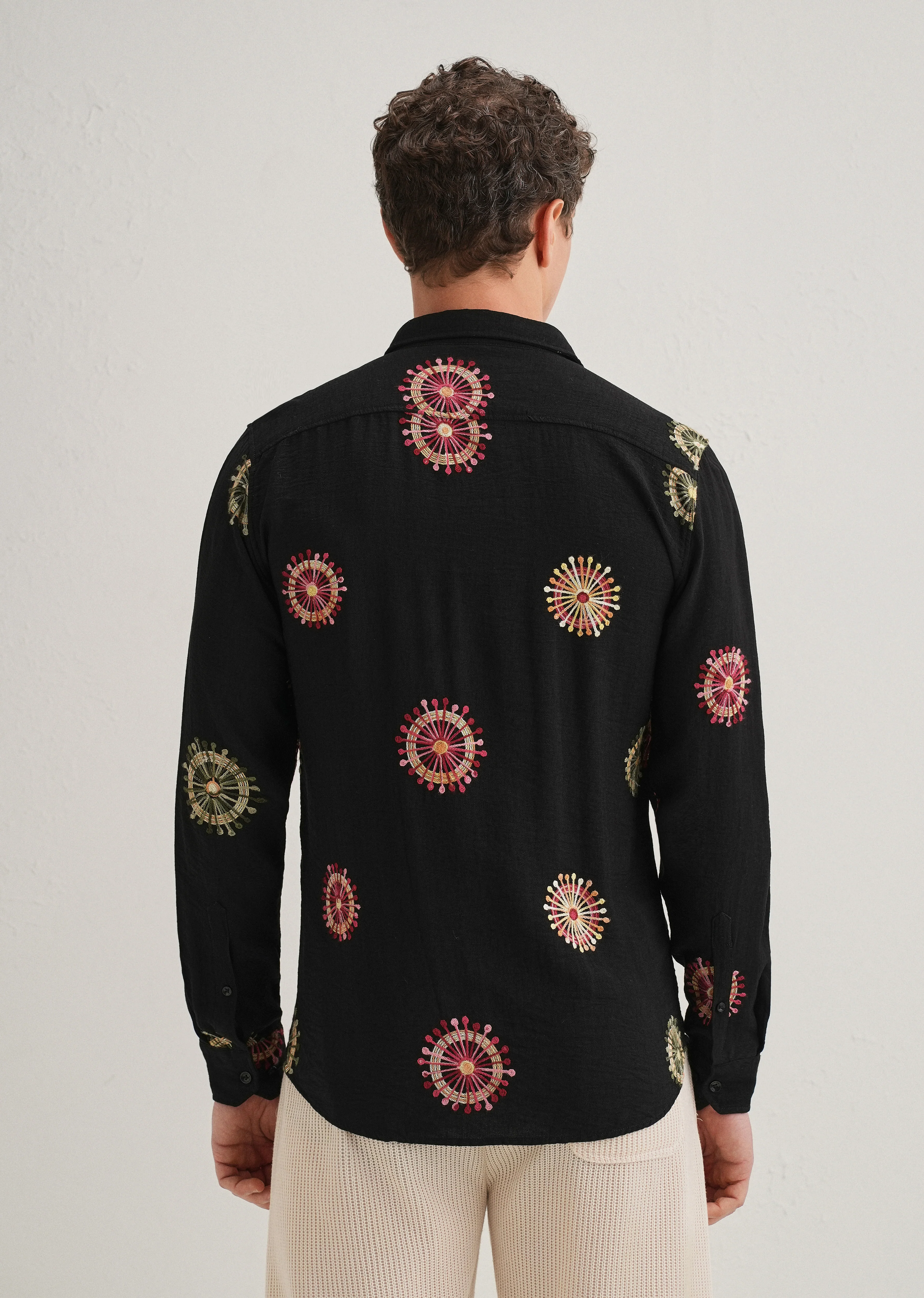 Black Circular Embroidery Shirt - Image 3