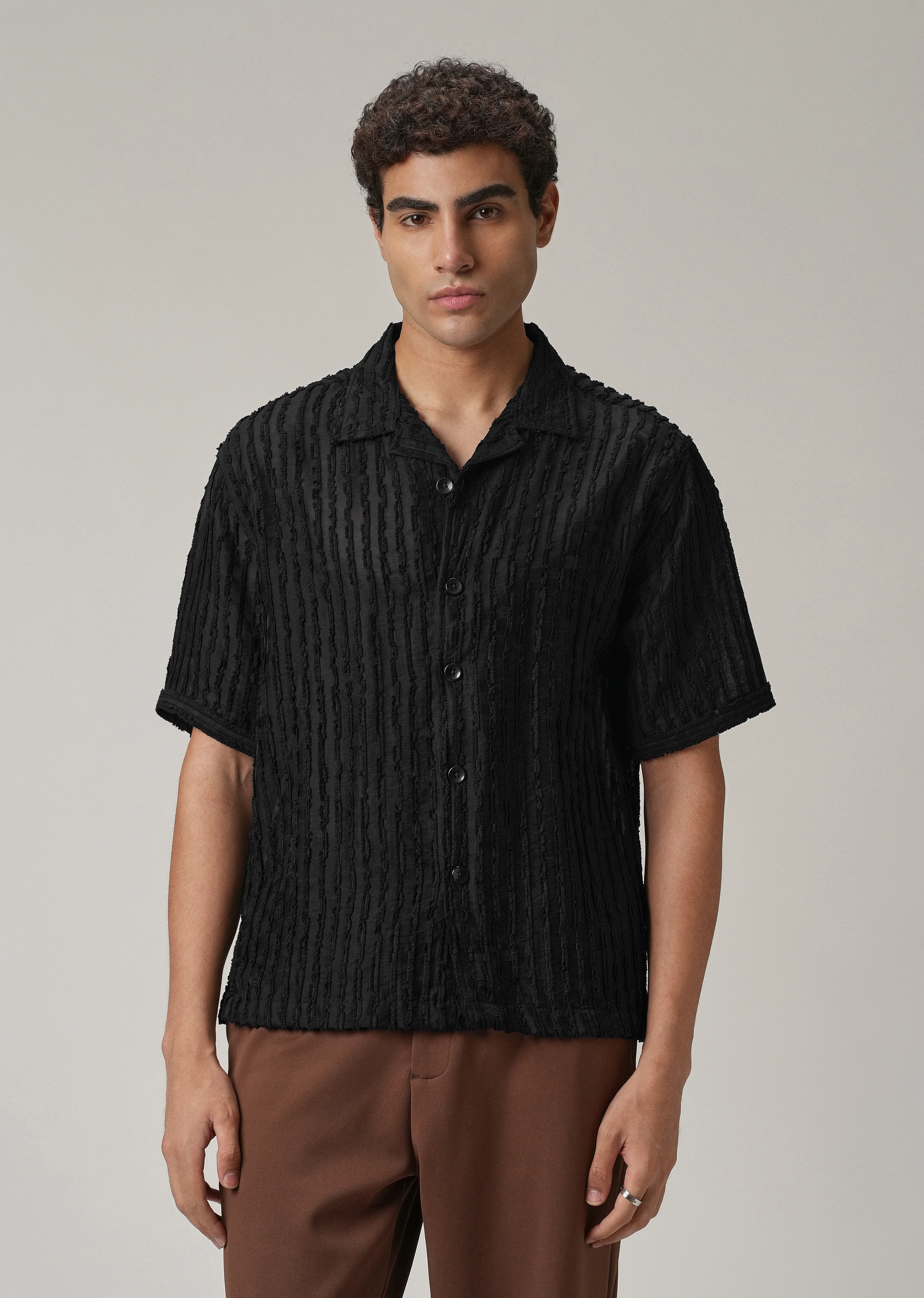 Black Clip Jacquard Stripe Shirt - Image 3