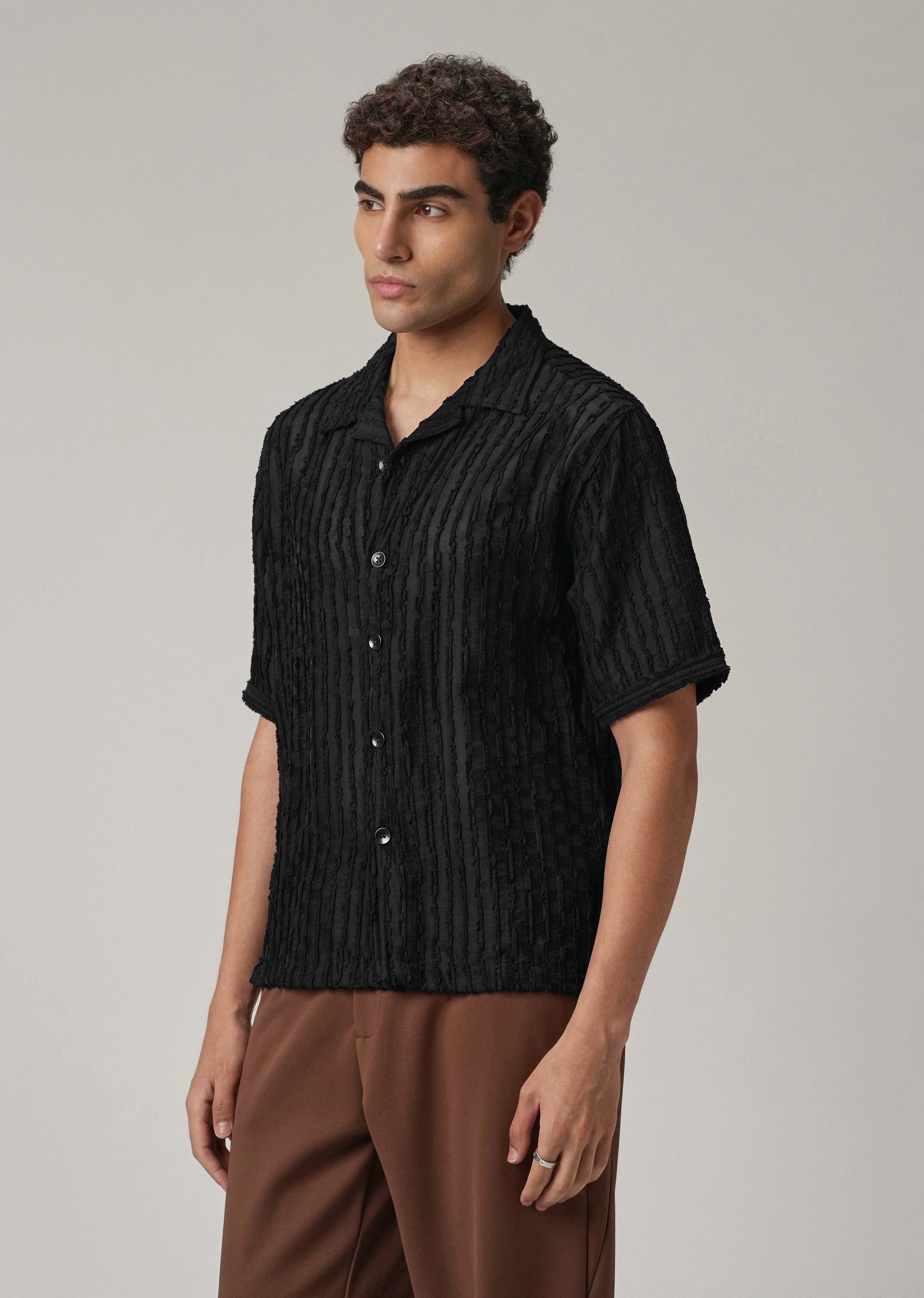 Black Clip Jacquard Stripe Shirt - Image 4