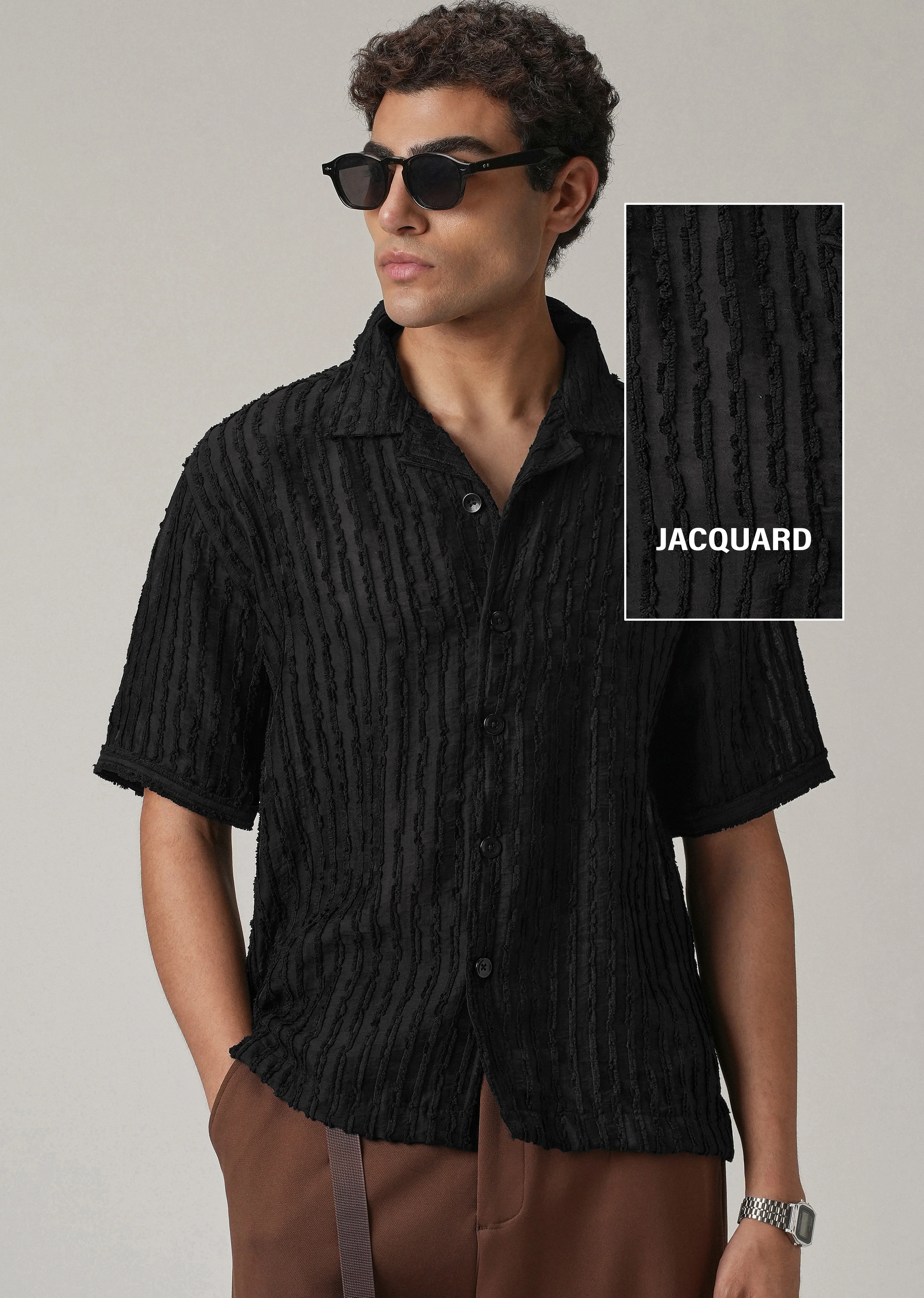 Black Clip Jacquard Stripe Shirt - Image 7