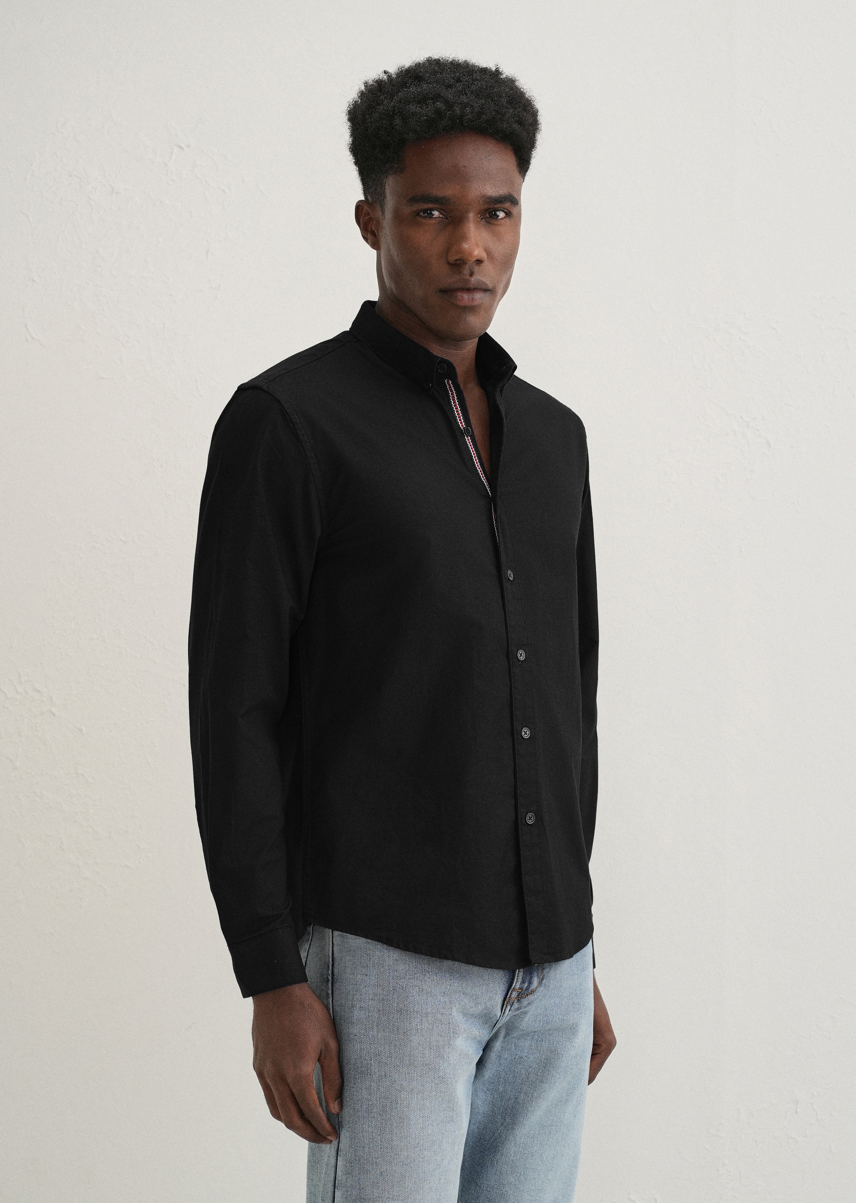Black Contrast Placket Shirt - Image 6