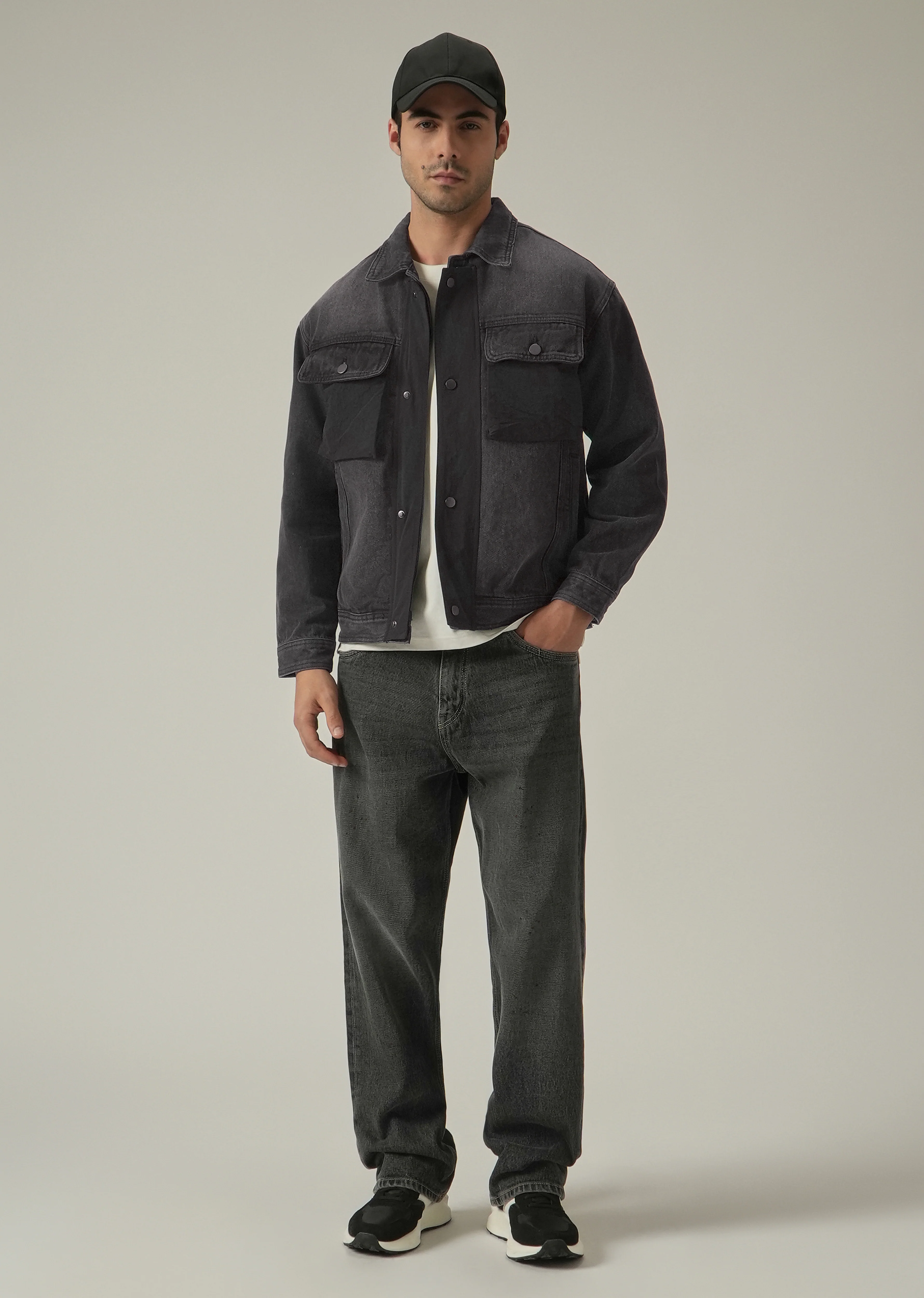 Black Contrast Pocket Denim Jacket - Image 6
