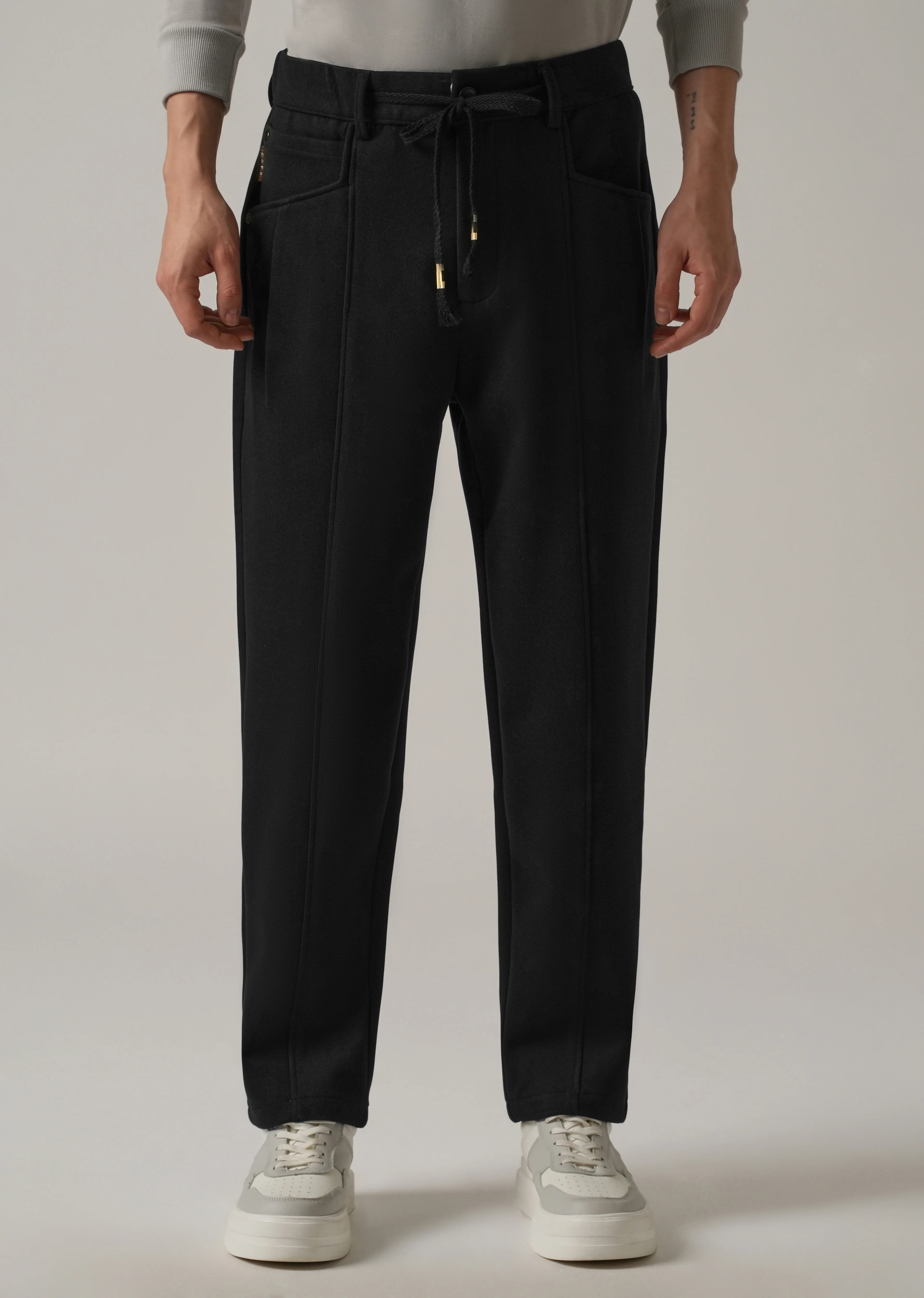 Black Corduroy Relaxed Fit Drawstring Pant - Image 3