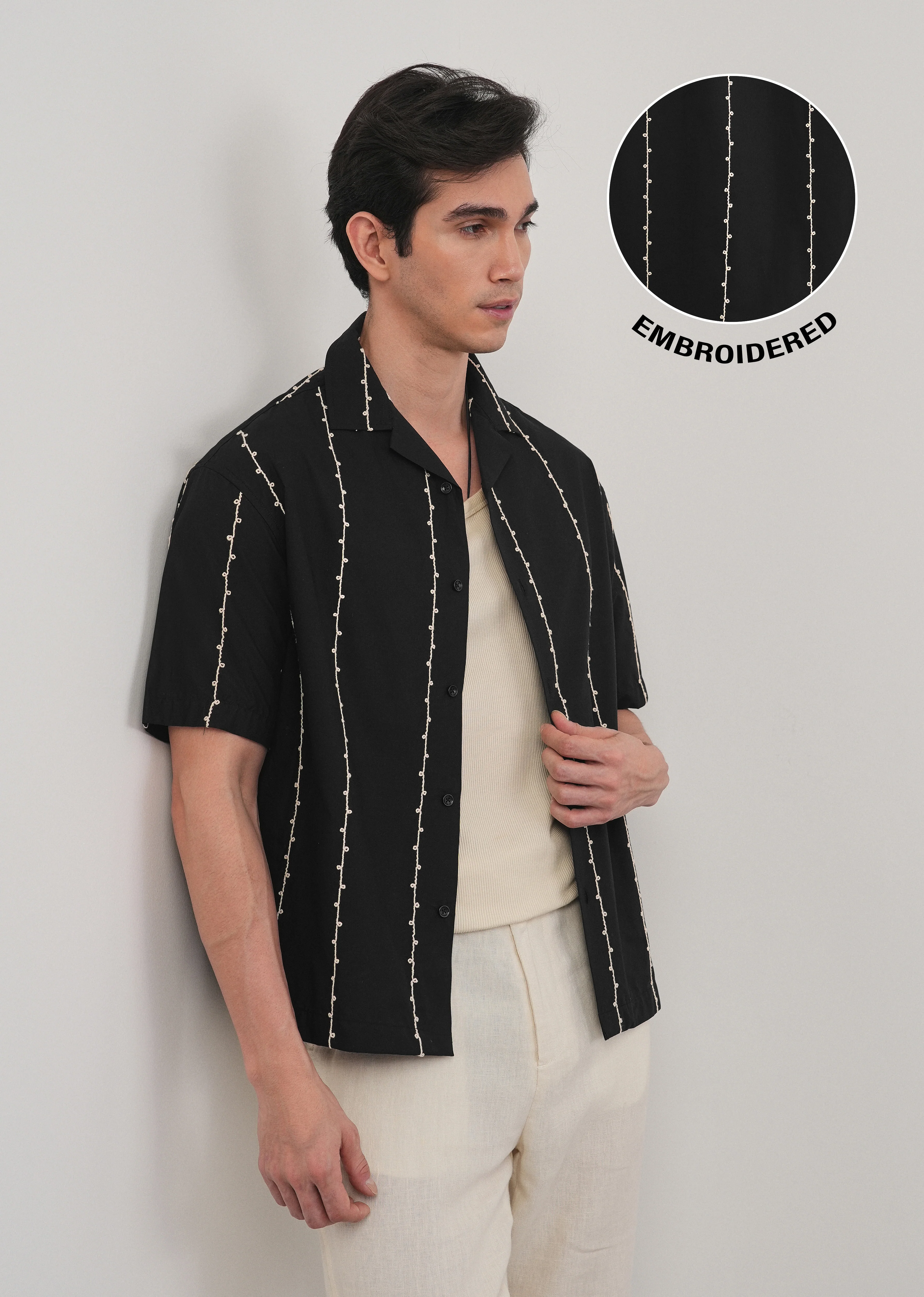Black Cotton Embroidery Shirt - Image 7