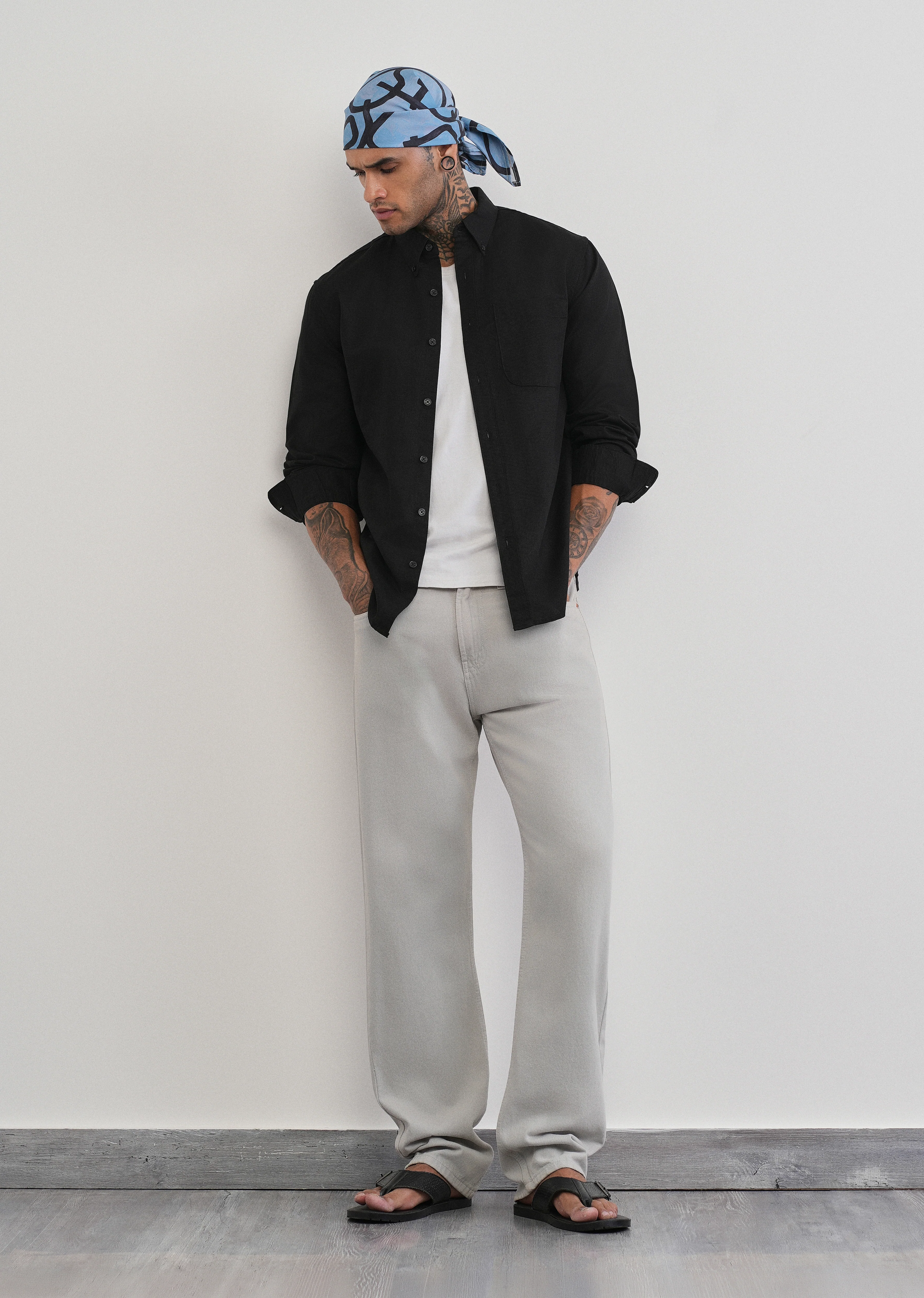Black Cotton Linen Plain Shirt - Image 6