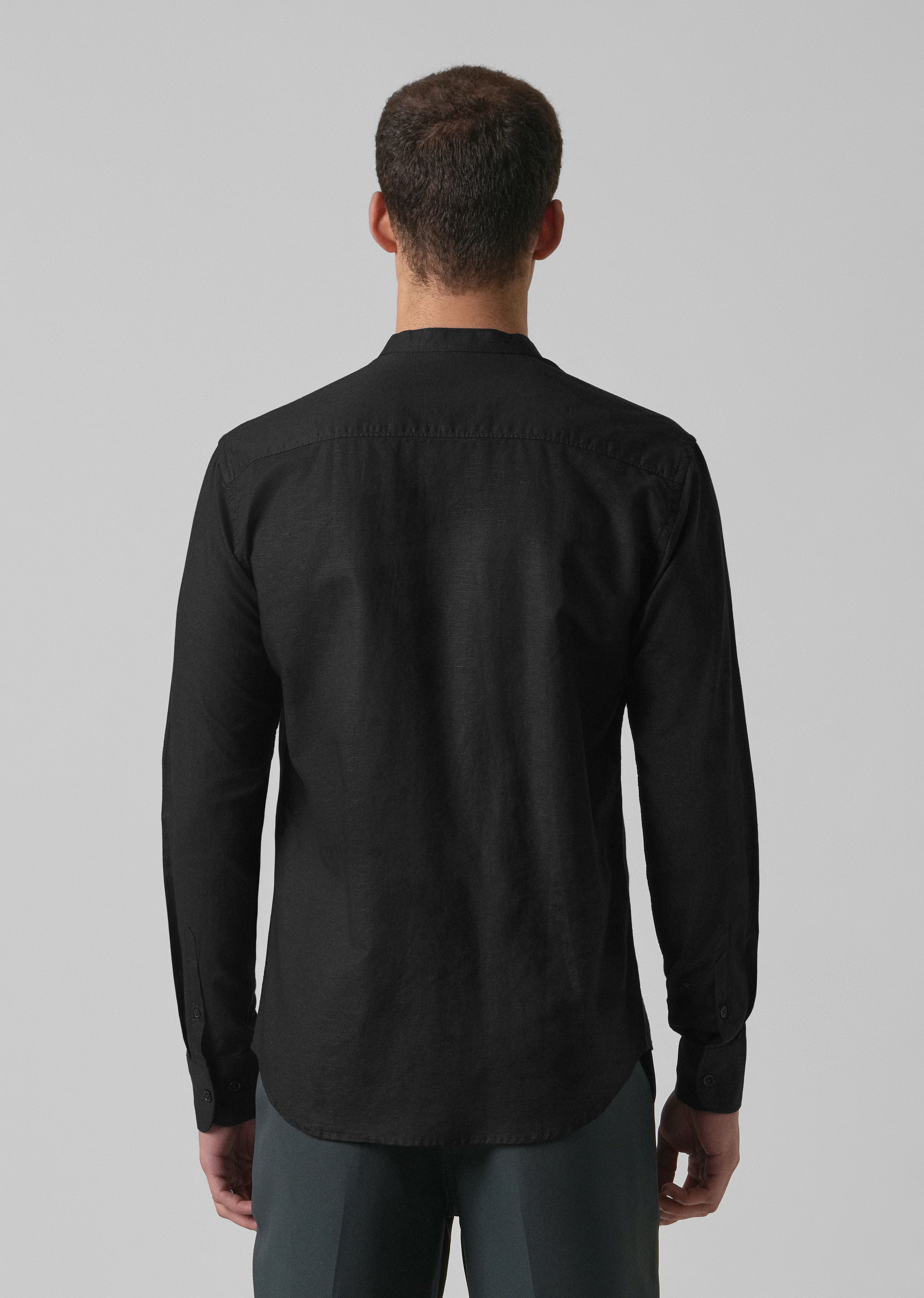 Black Cotton Linen Shirt - Image 2