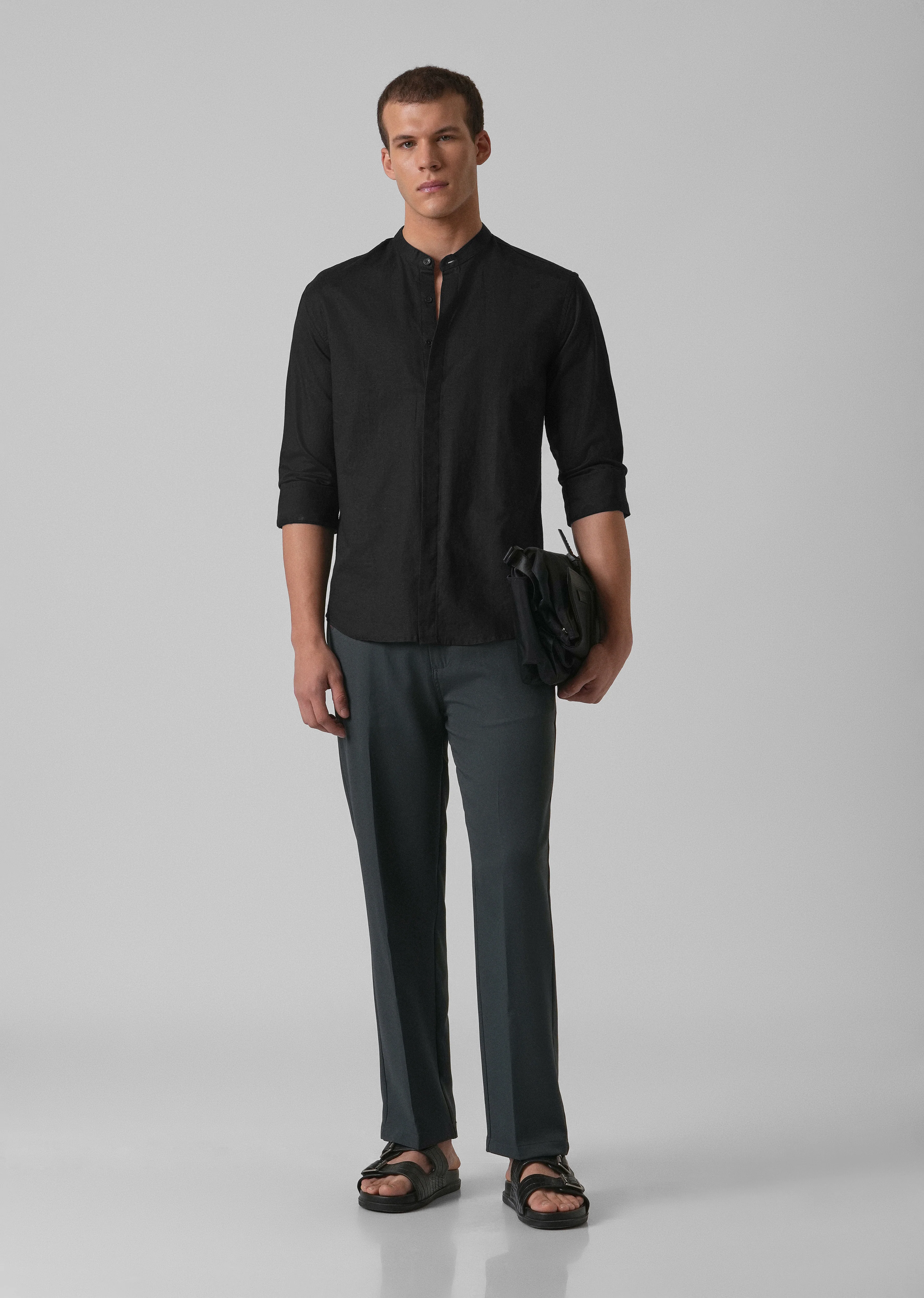 Black Cotton Linen Shirt - Image 6