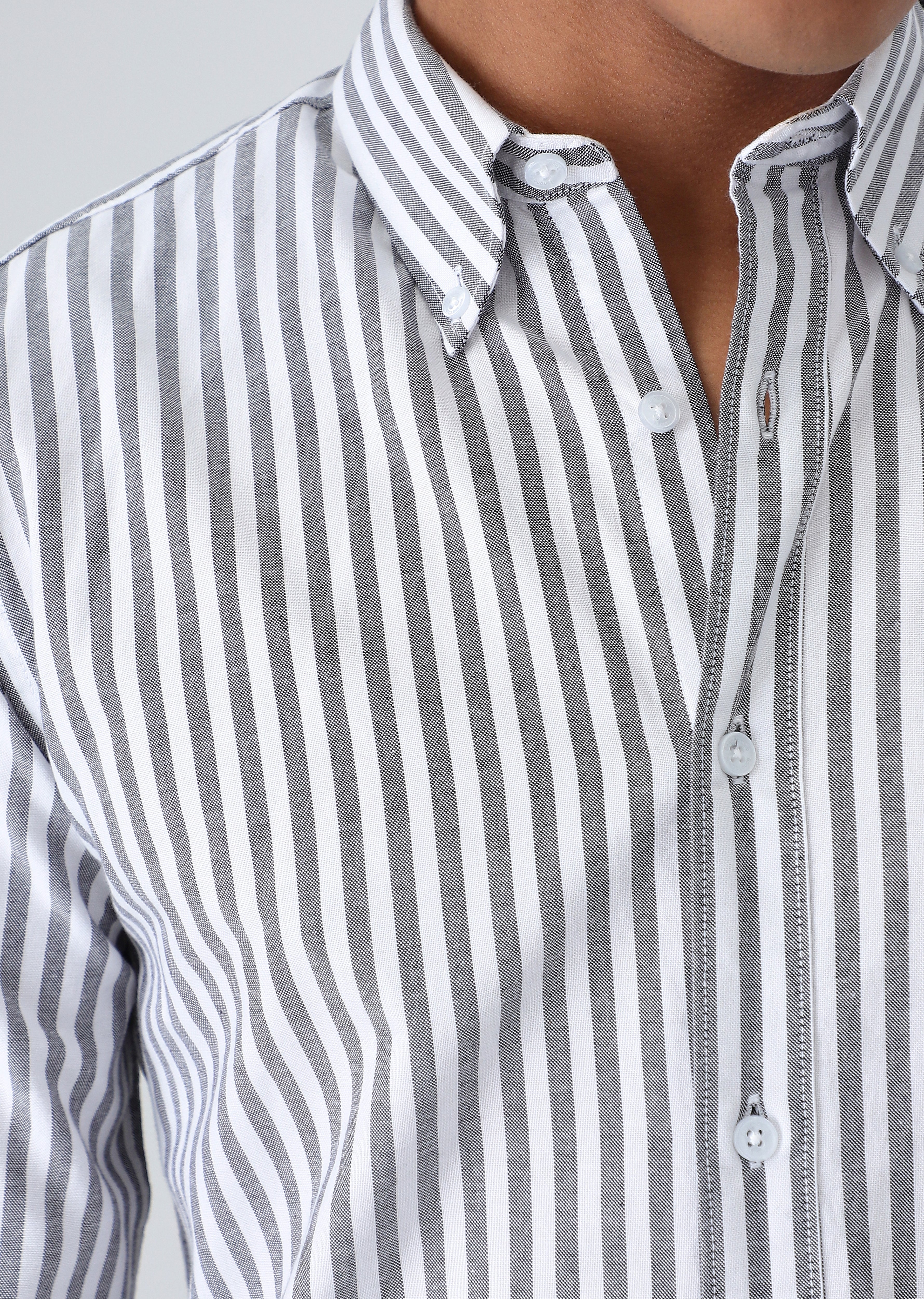 Black Cotton Oxford Stripe Shirt - Image 2