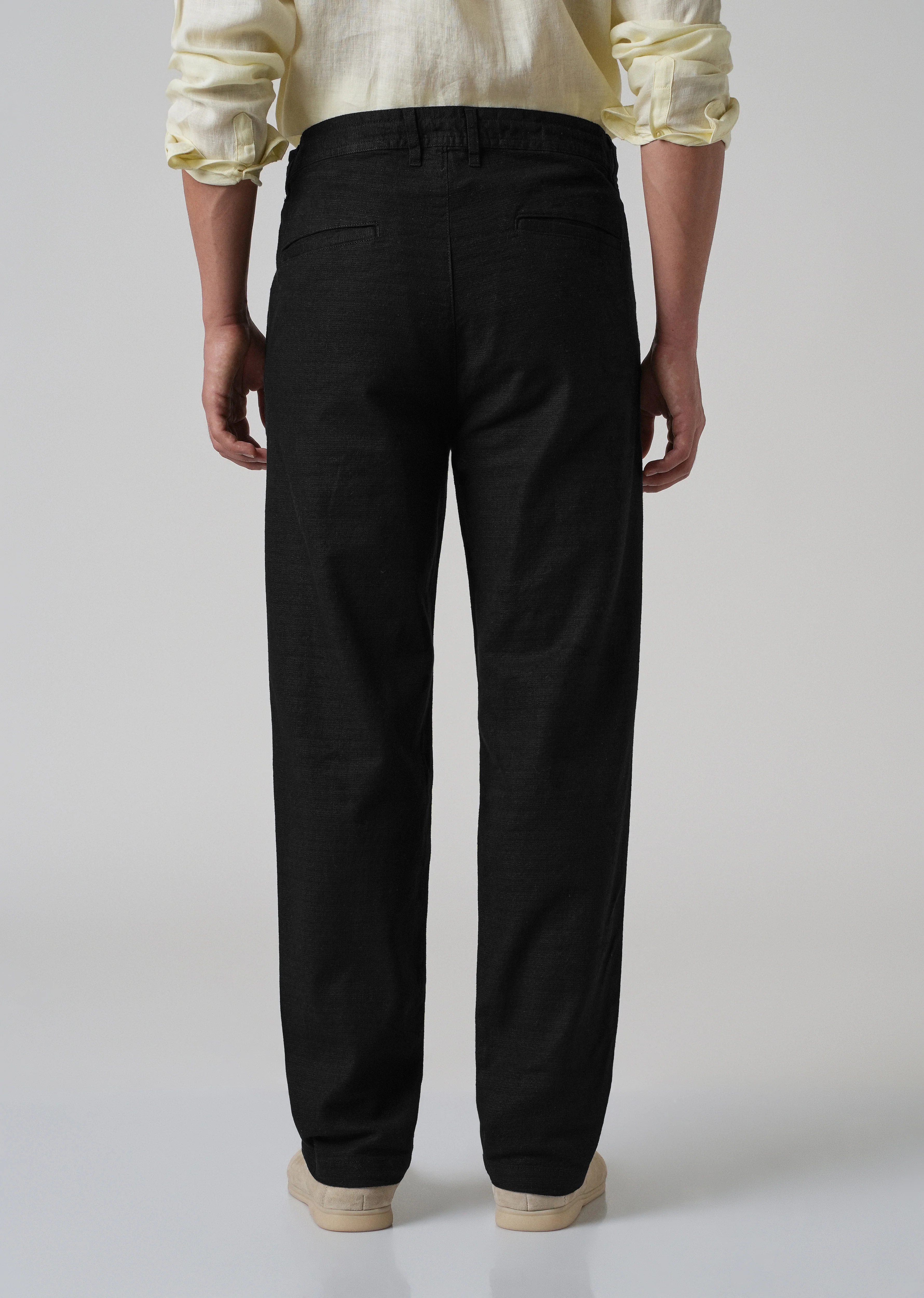 Black Linen-Look Cotton Trousers - Image 2
