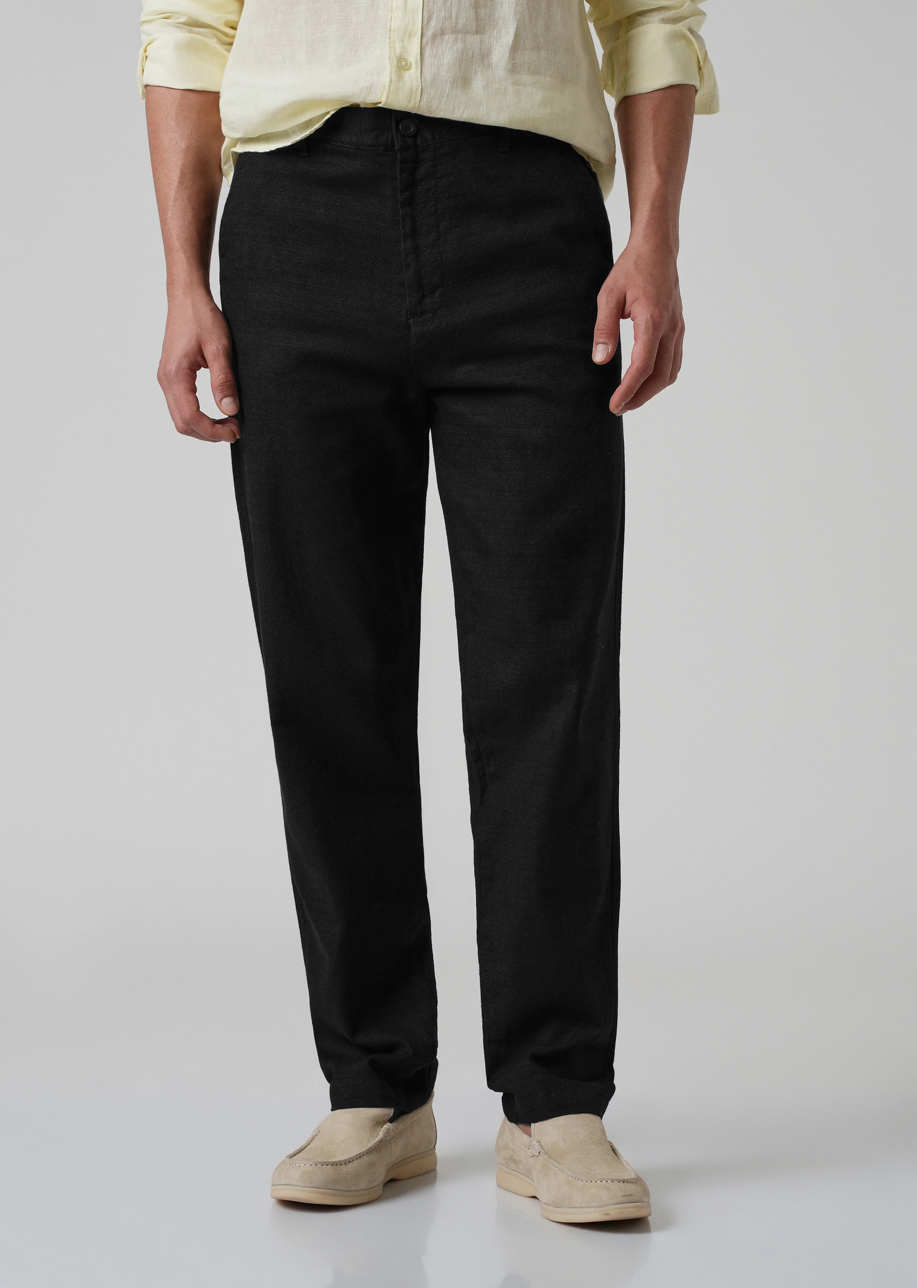 Black Linen-Look Cotton Trousers - Image 3