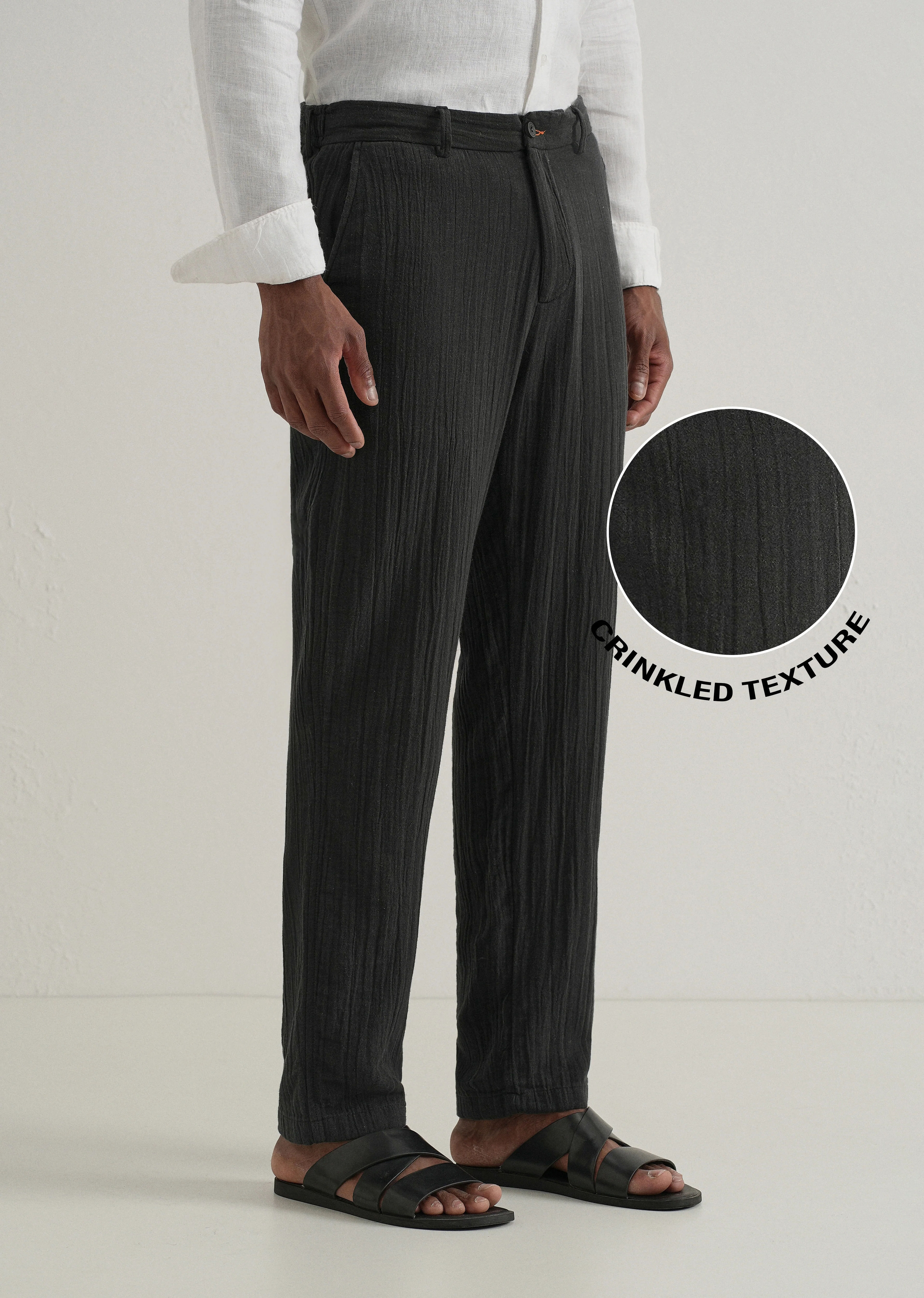 Black Crinkled Cotton Trouser - Image 2