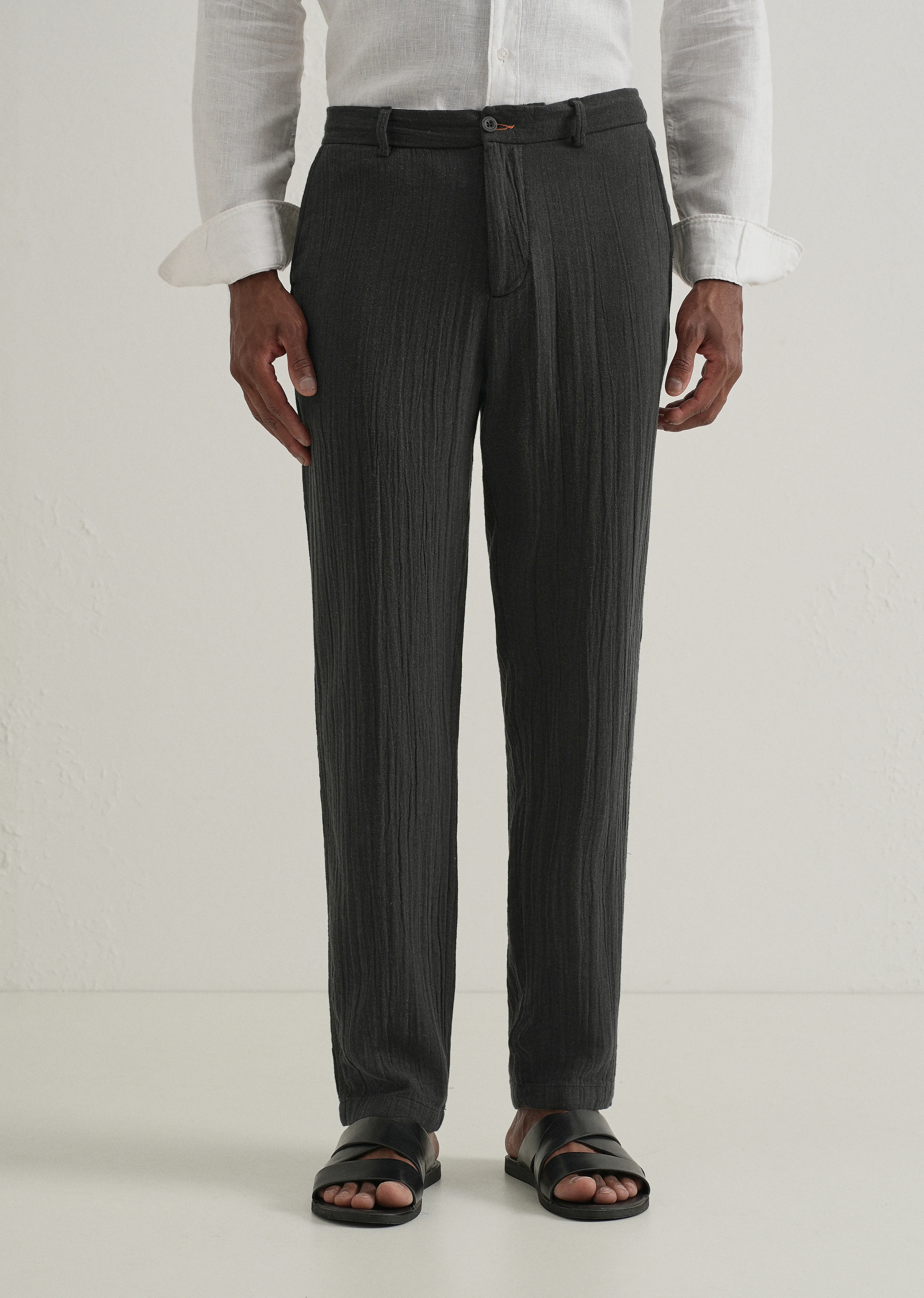 Black Crinkled Cotton Trouser - Image 4