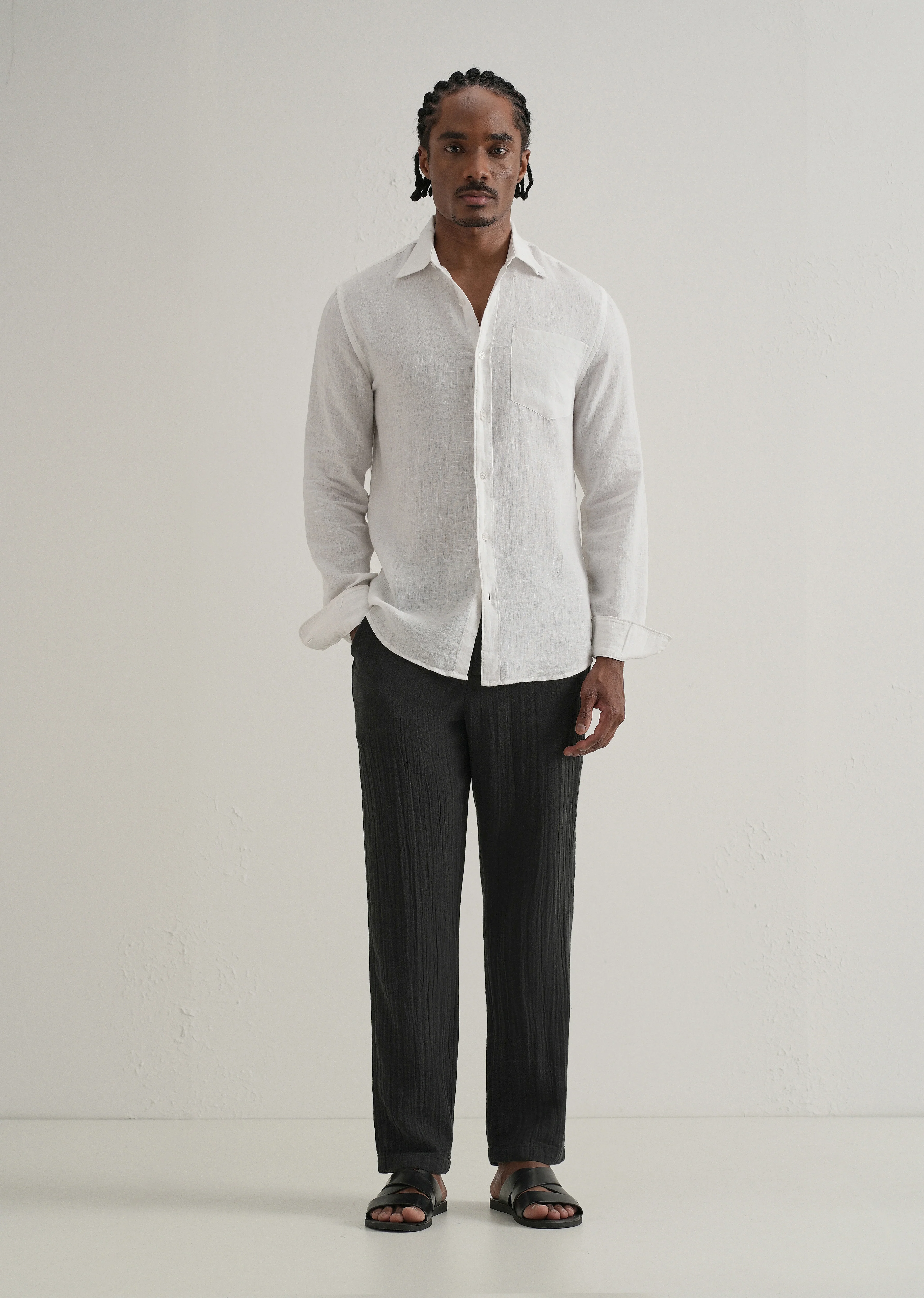 Black Crinkled Cotton Trouser - Image 7