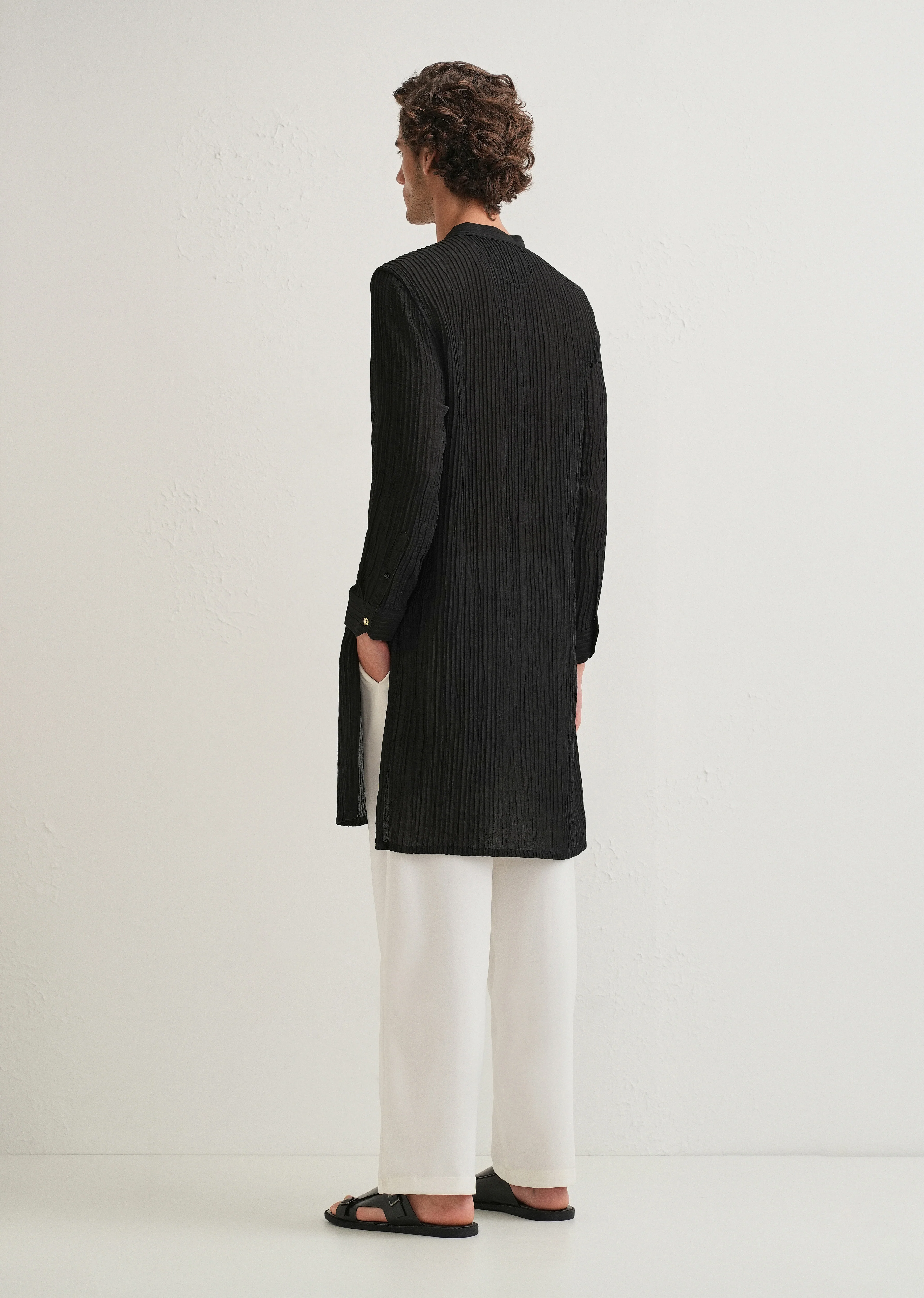 Black Crinkled Stripe Kurta - Image 5