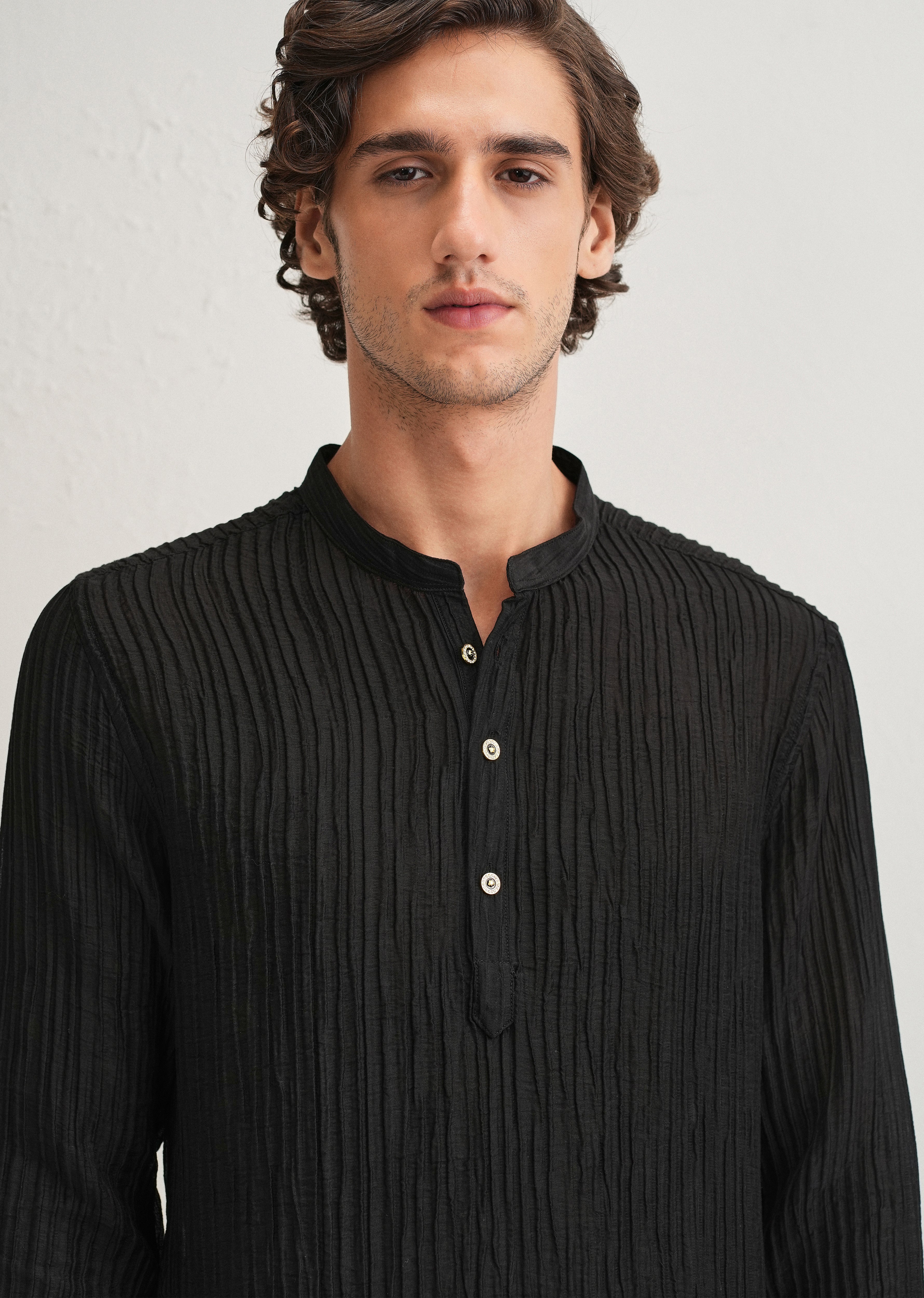 Black Crinkled Stripe Kurta - Image 9