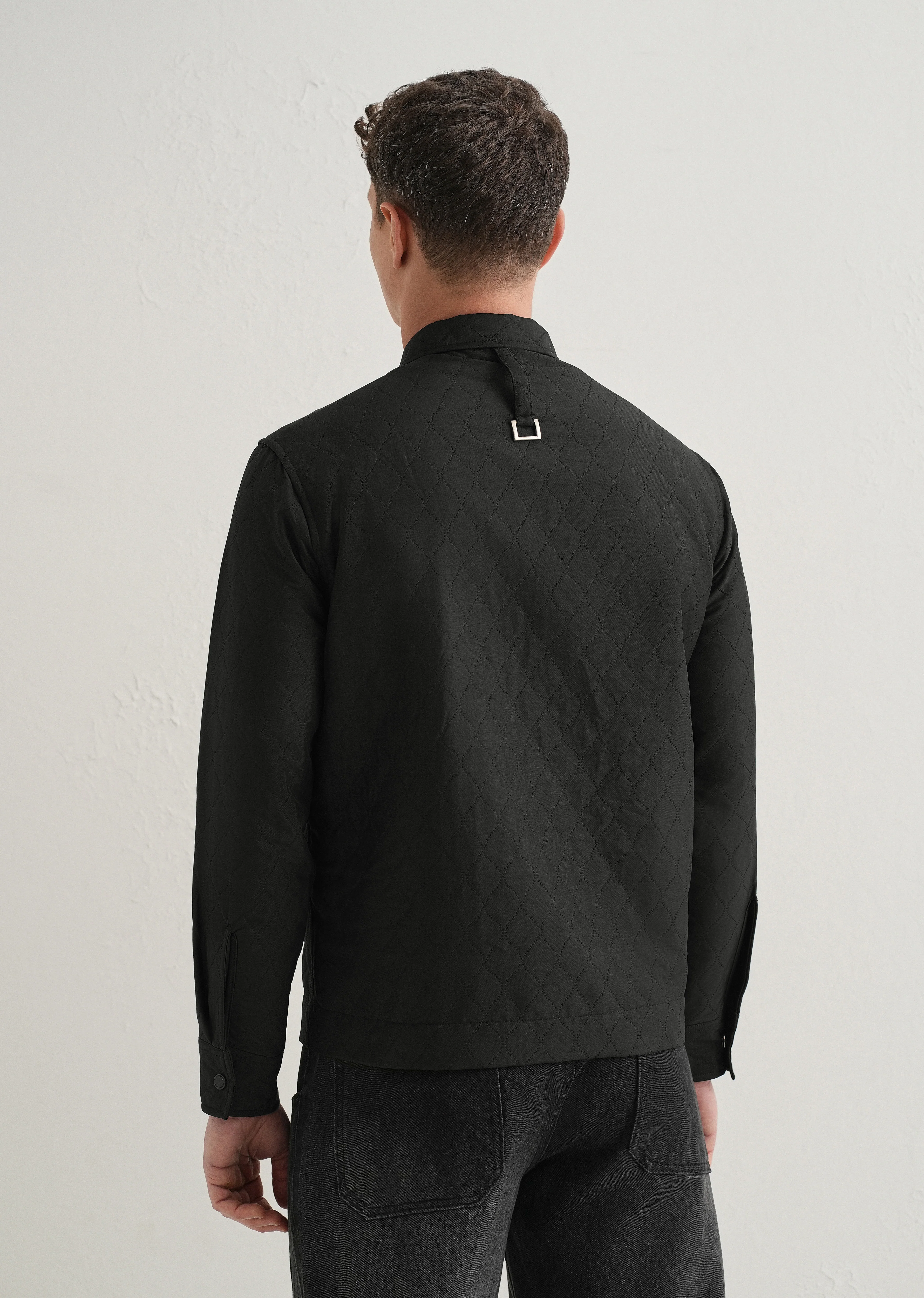 Black Cross Pocket Self Pattern Shacket - Image 2