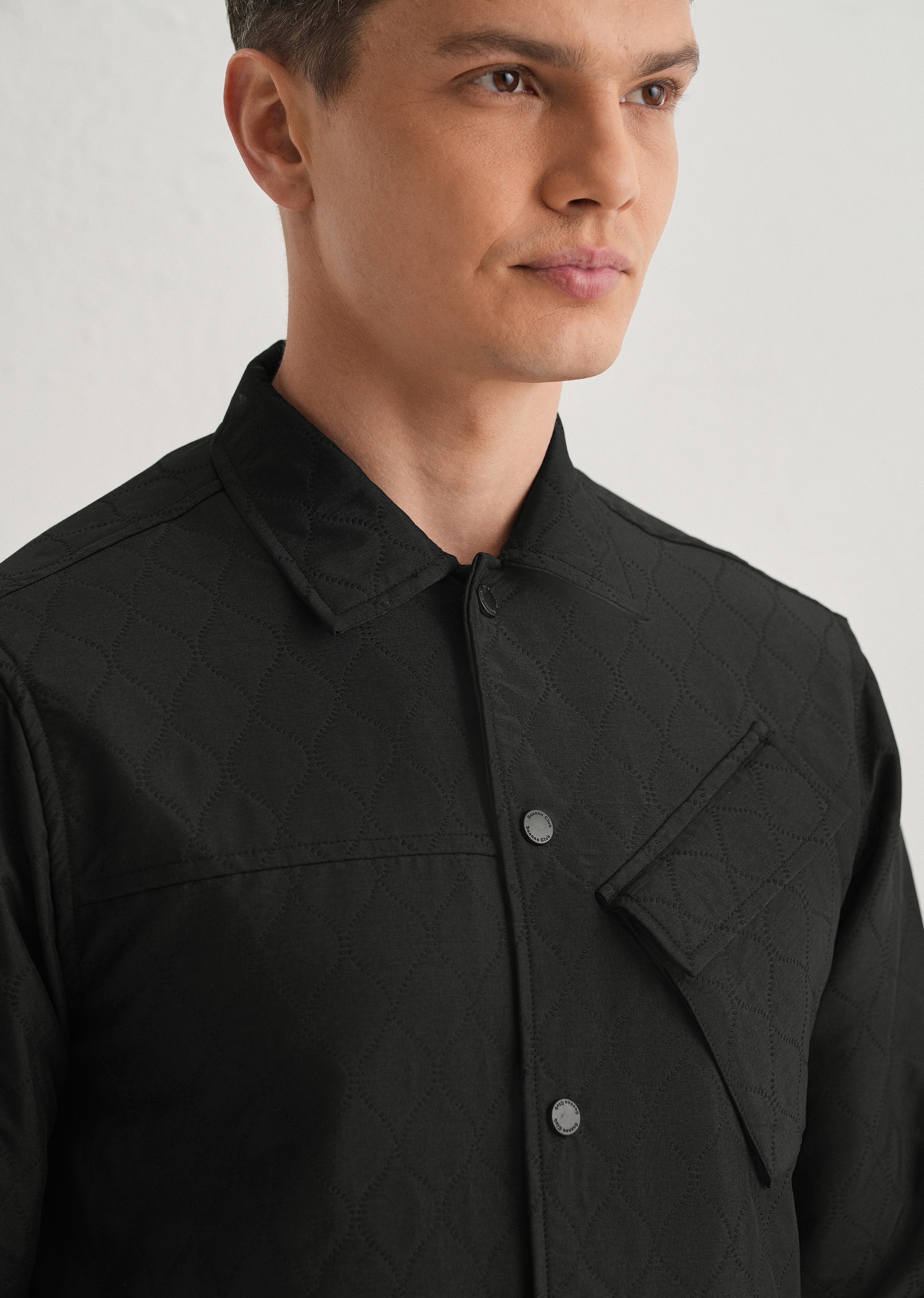 Black Cross Pocket Self Pattern Shacket - Image 6
