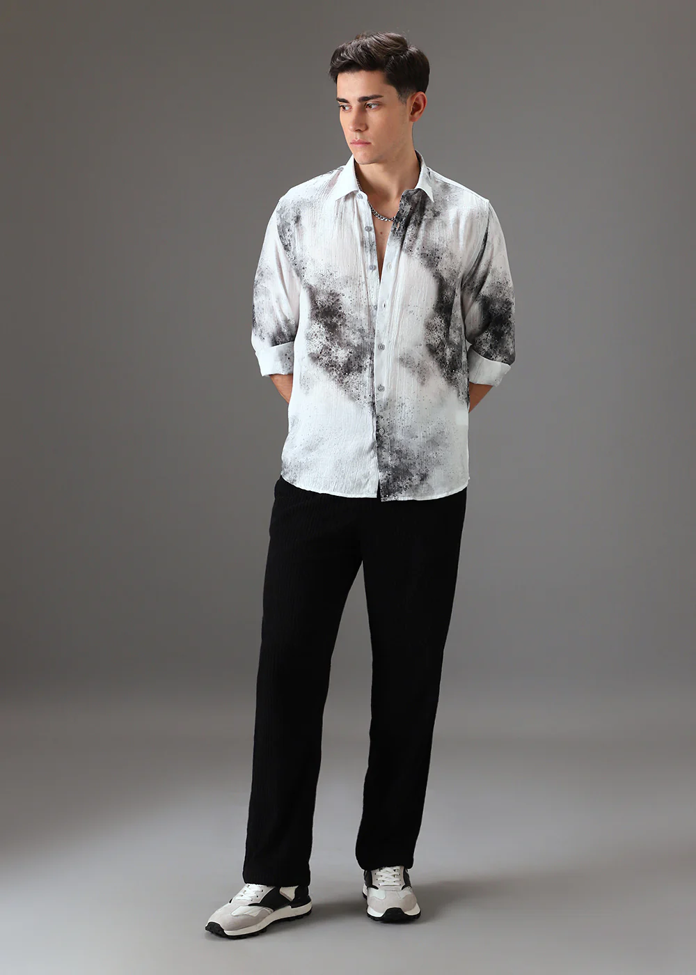 Black Crushed Printed Shirt - Image 6