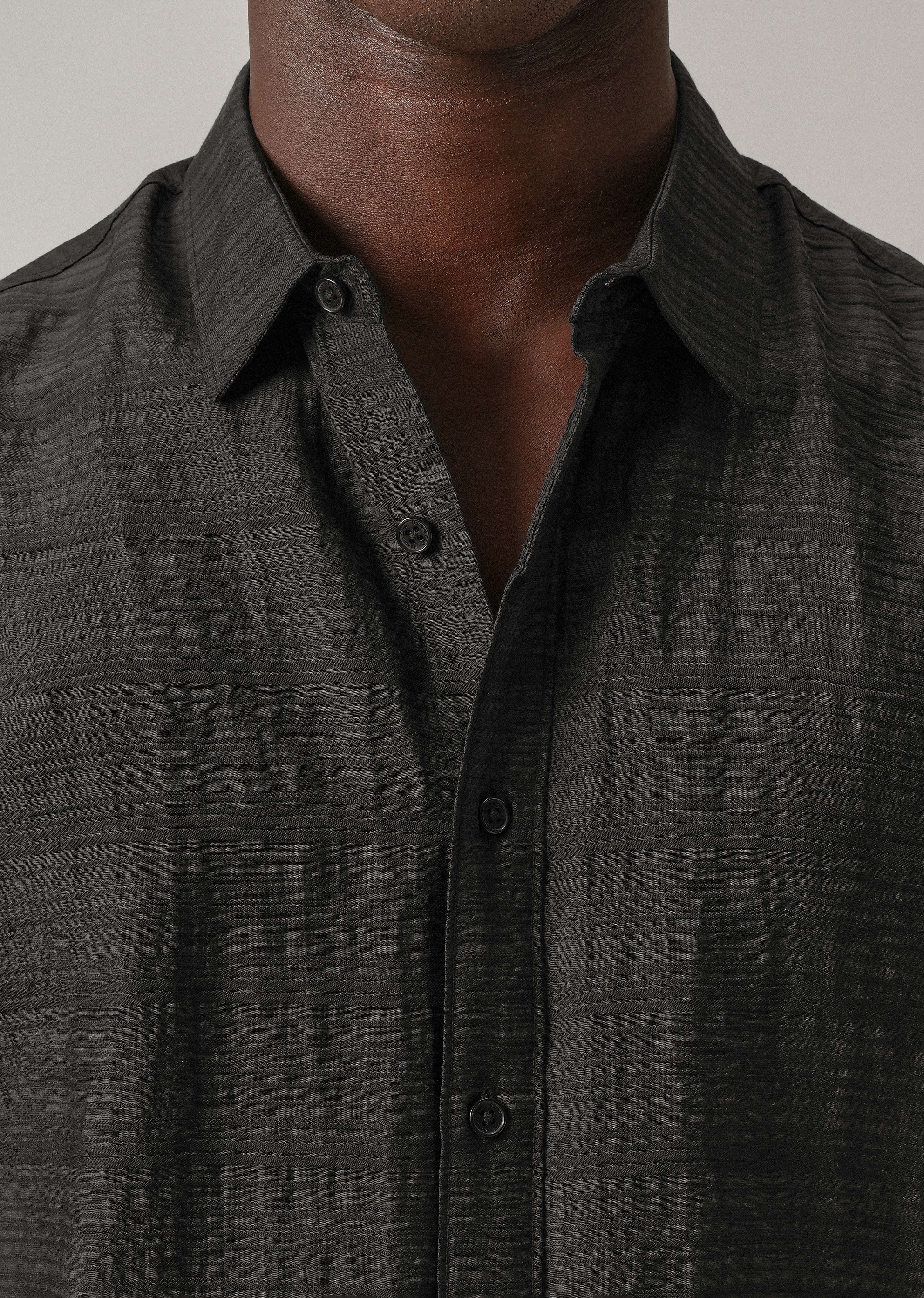 Black Crushed Self Stripe Shirt - Image 5