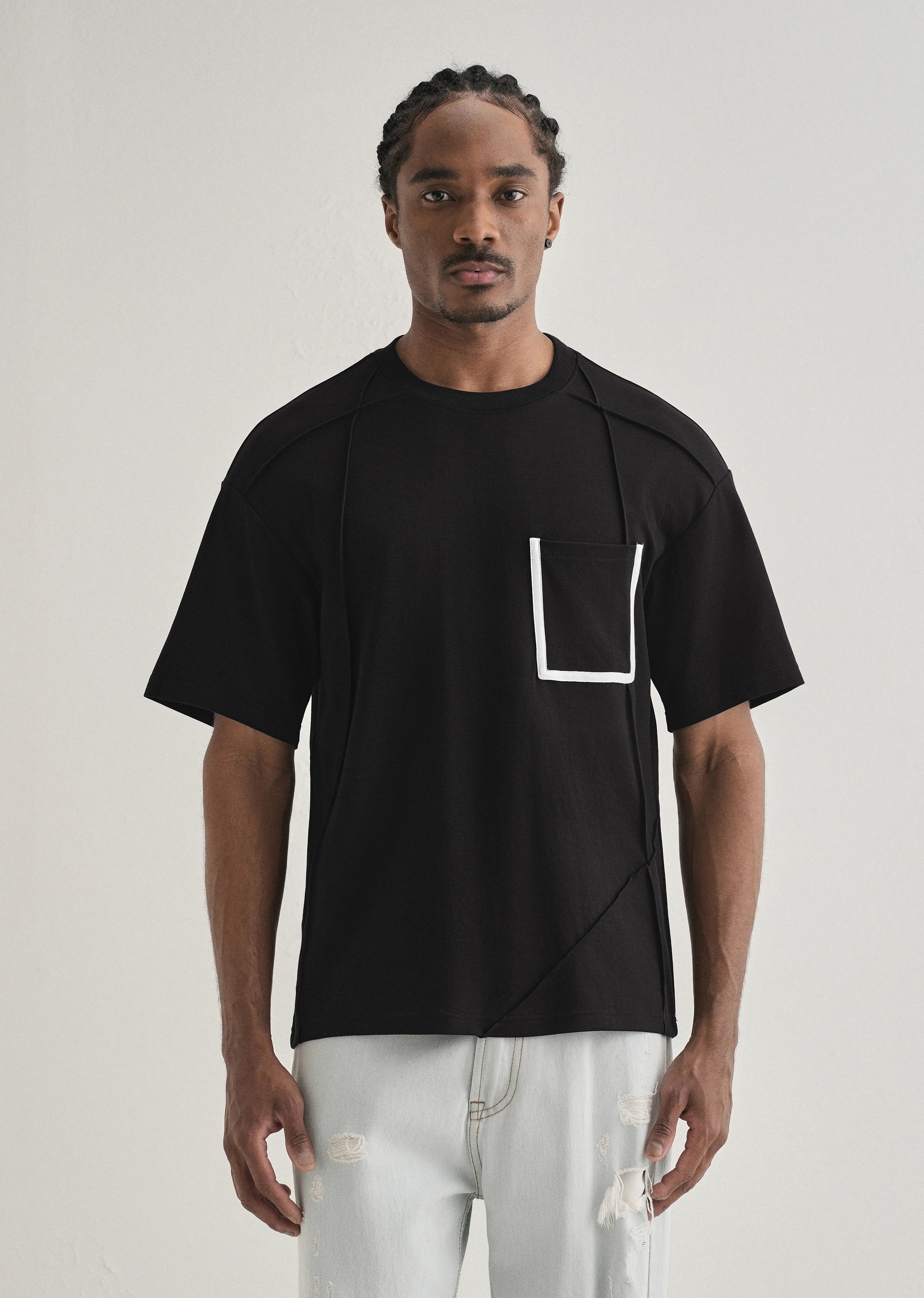 Black Cut & Sew Oversized T-shirt - Image 3