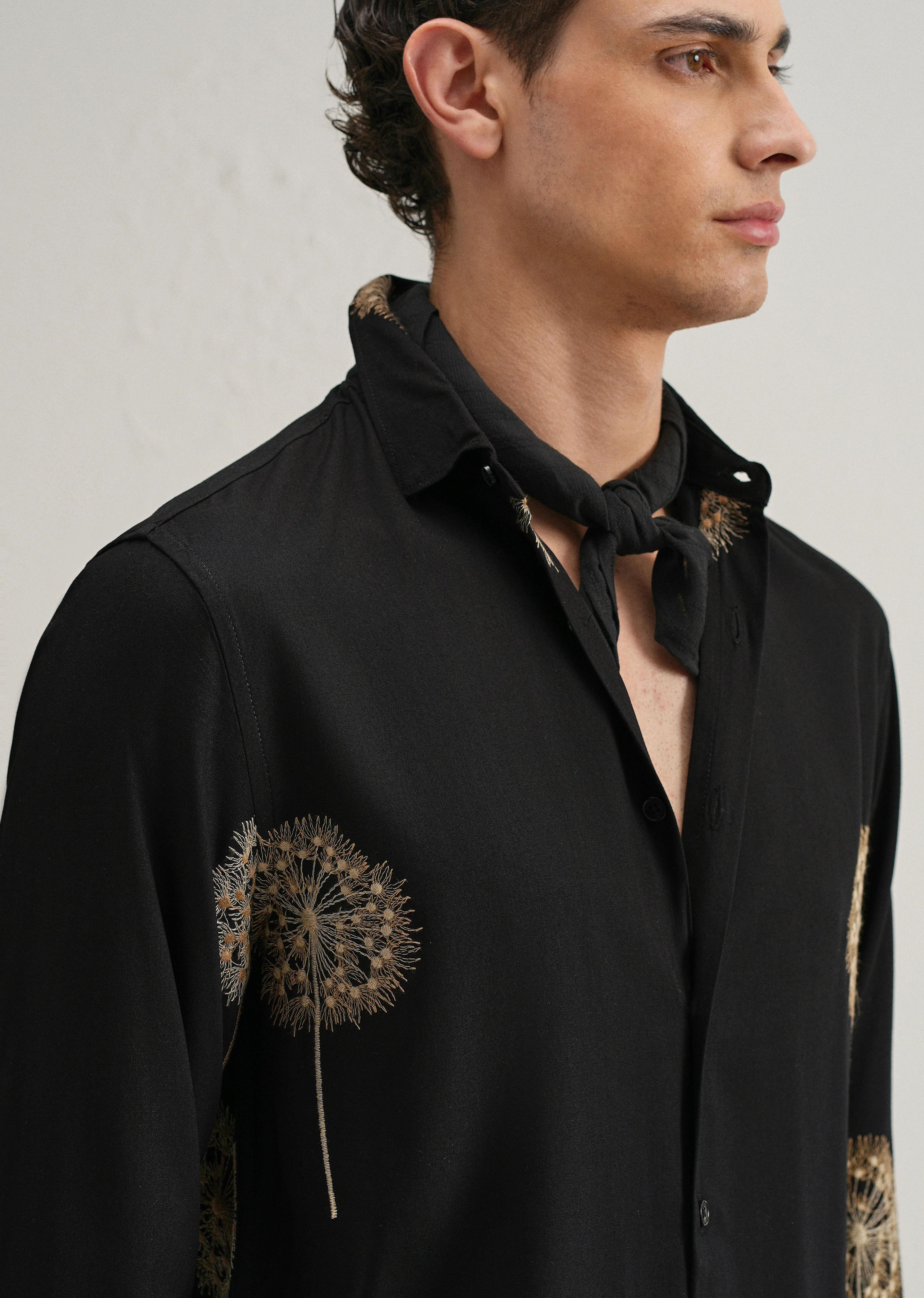 Black Dandelion Embroidery Shirt - Image 2