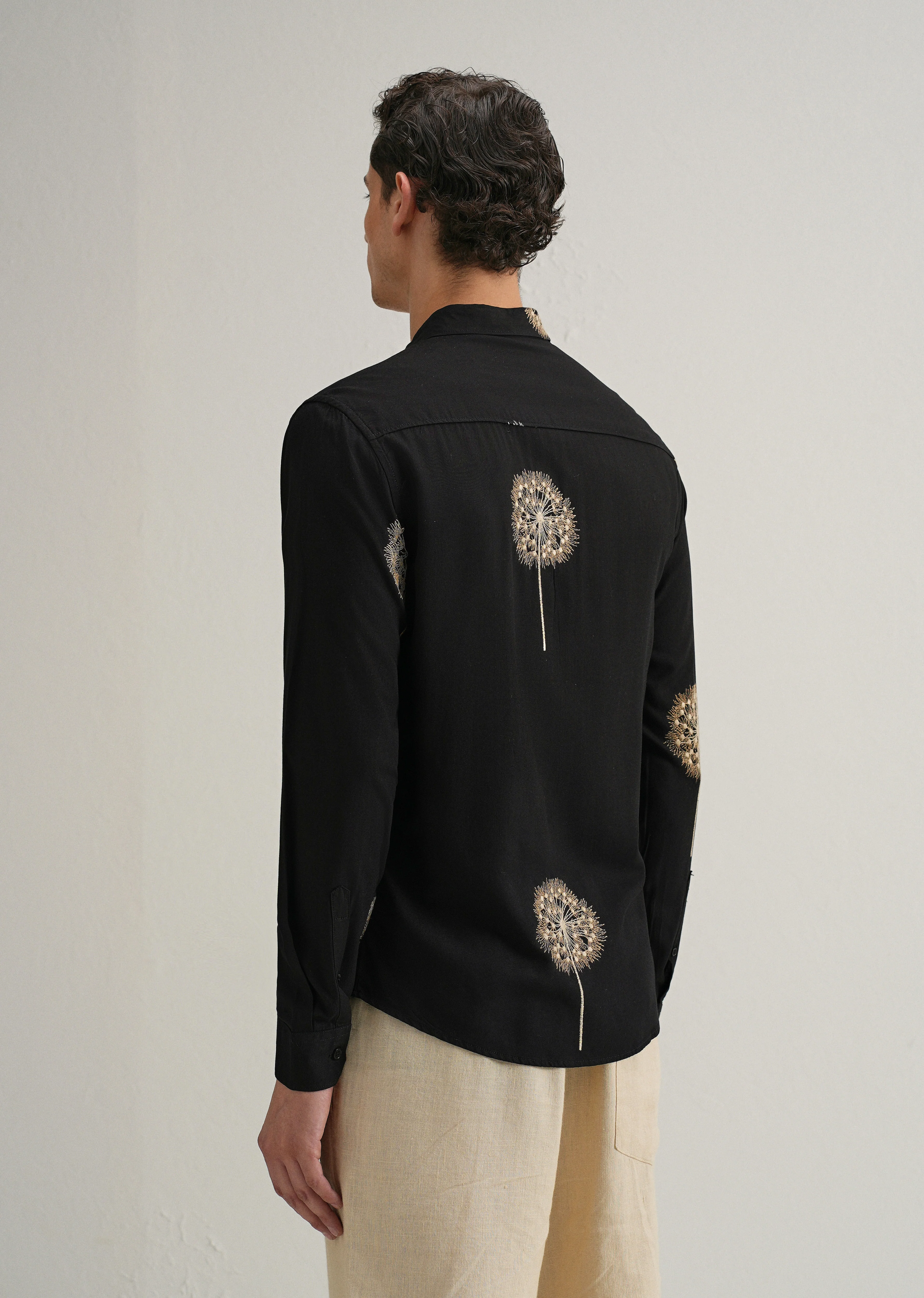 Black Dandelion Embroidery Shirt - Image 3
