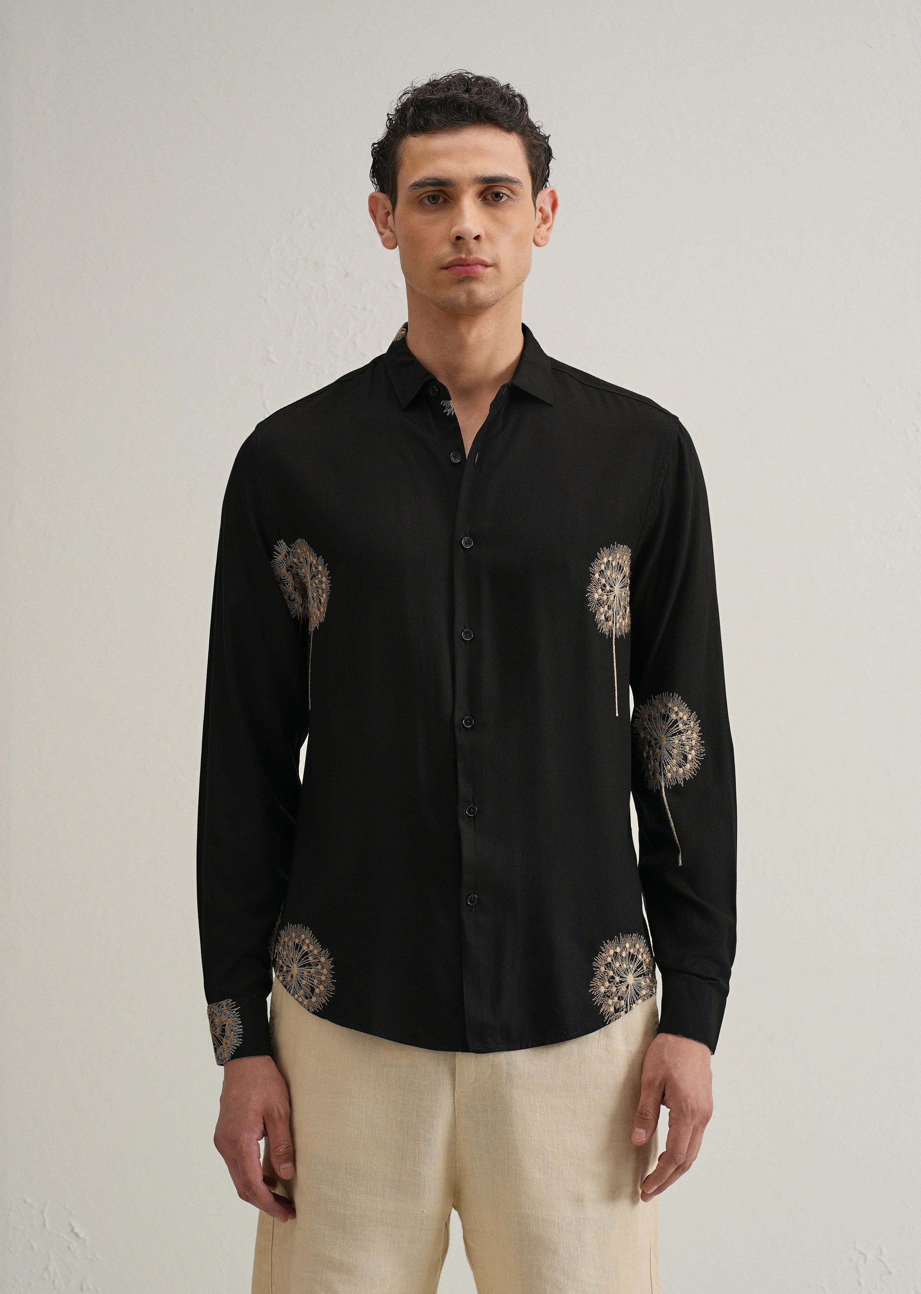 Black Dandelion Embroidery Shirt - Image 4