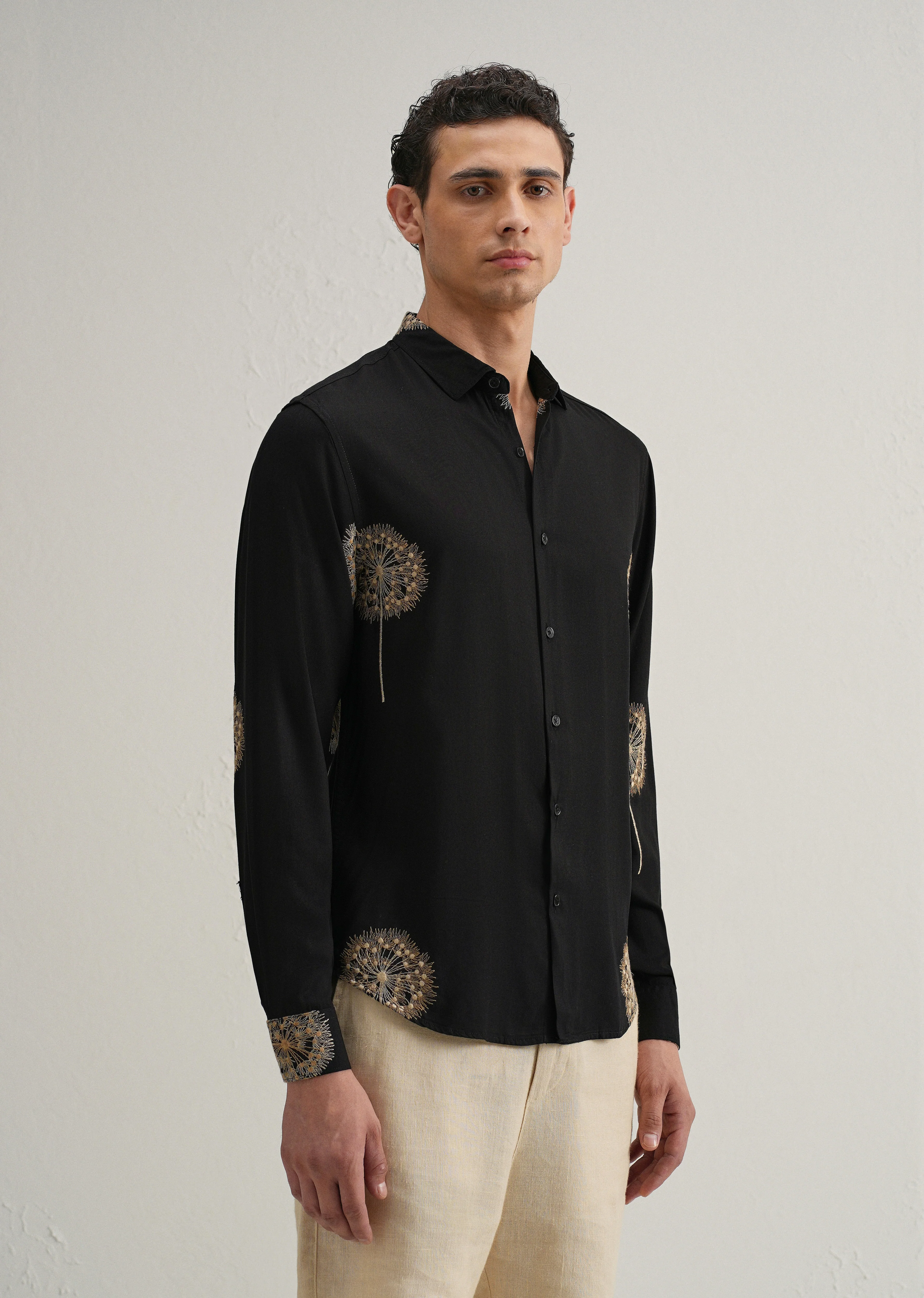 Black Dandelion Embroidery Shirt - Image 5